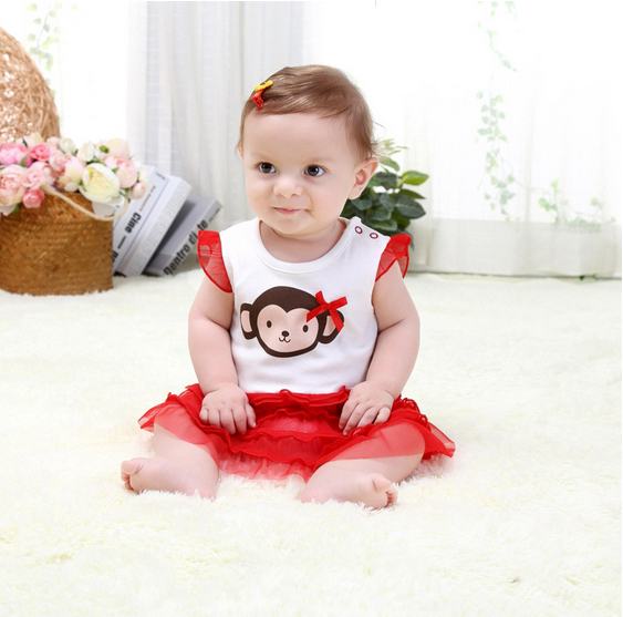 ชุดกระโปรงเด็กเล็ก ชุดเดรสบอดี้สูทเด็กหญิงกระโปรงแดง Size 3M / 24M