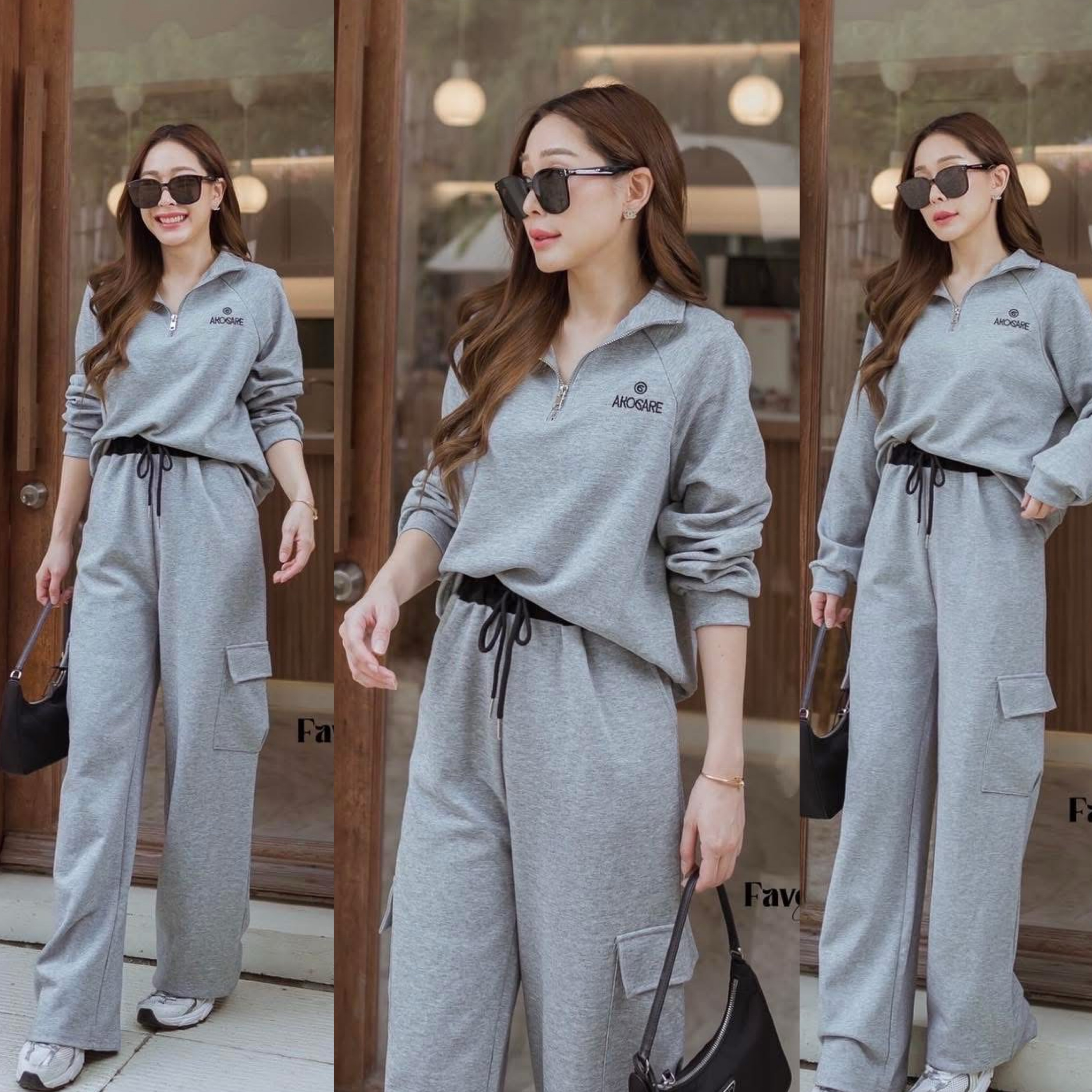 Set เสื้อแขนยาวคอปีน แต่งซิปคอด้านหน้า แต่งปักหน้าอกเท่ห์ๆ ชายเสื้อมีเชือกรูดปรับเอวจั้มได้ มาพร้อมกางเกงขายาวเข้าชุด เอวยืดตามตัว ใส่สบาย : สินค้าคุณภาพ (พร้อมส่ง)