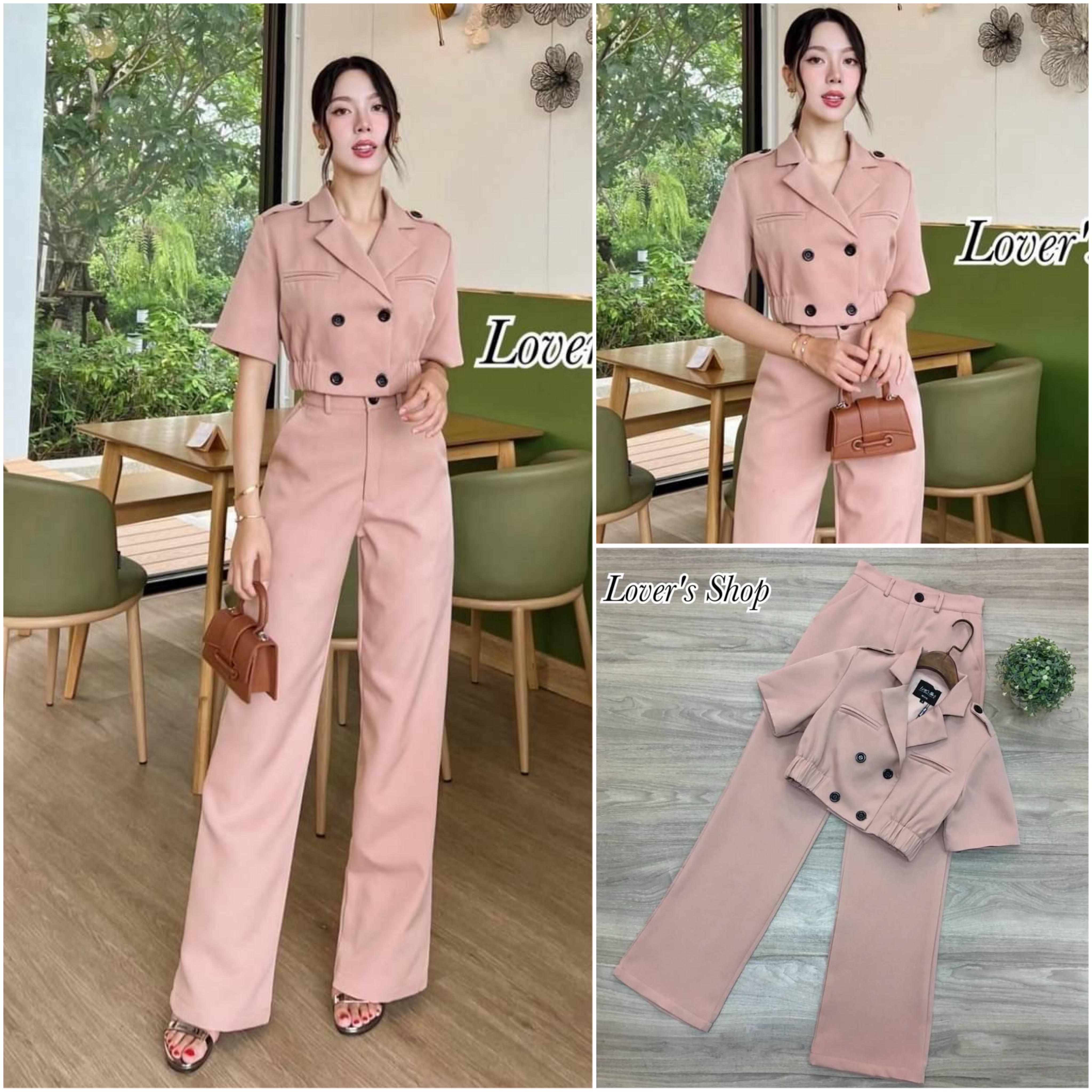 SET.2ชิ้น สมาร์ทเกิร์ล สวยเก๋ดูดี มั้นใจ ชุดเซ็ทเสื้อทรงสูทแขนสั้น กระดุมหน้า มาพร้อมกางเกงเอวสูงทรงสวย สินค้าคุณภาพ (พร้อมส่ง)