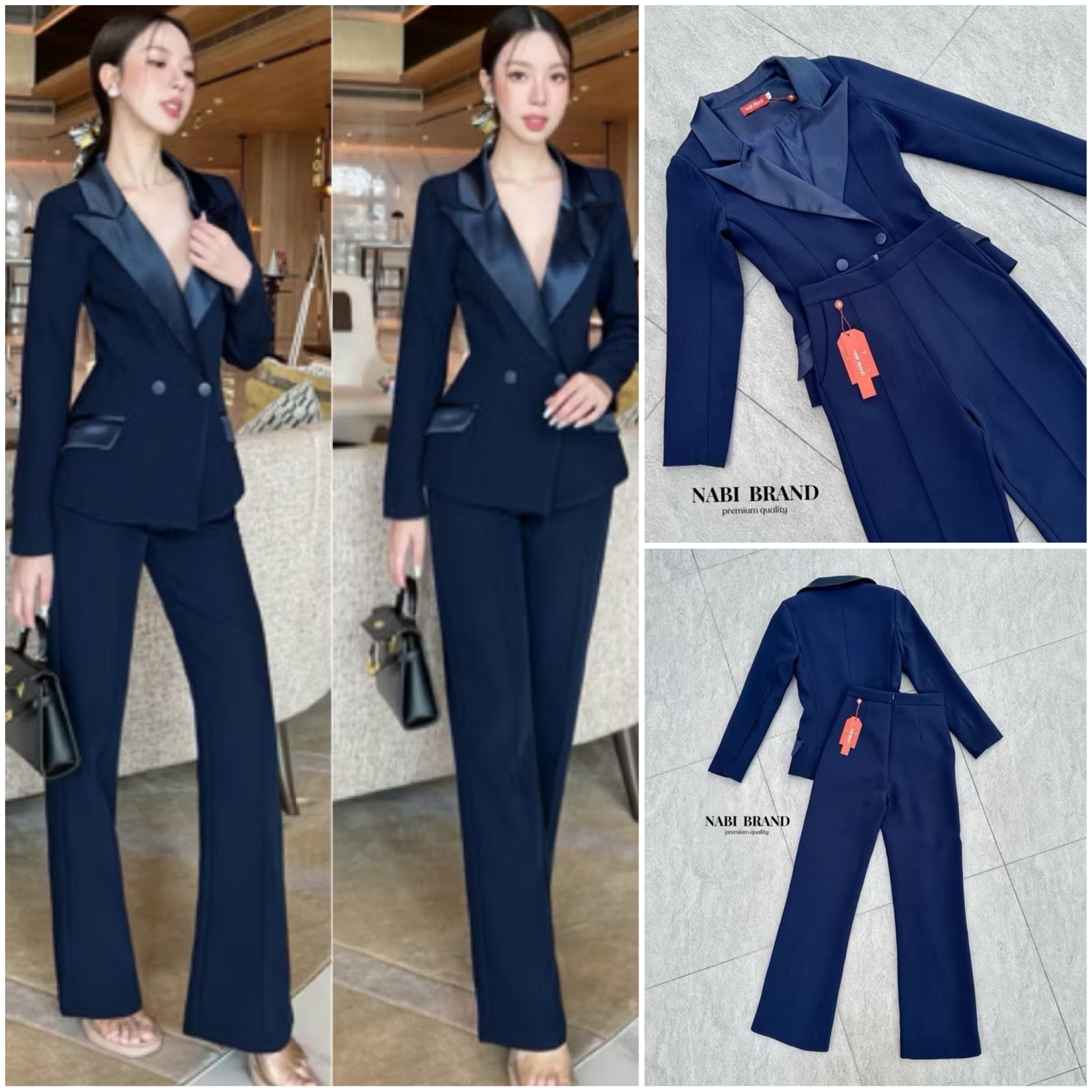 Set สูท2ชิ้น เสื้อแขนยาว+กางเกงขายาว ดีเทลเรียบหรู เสื้อคอปกเงา ดูแพงมาก กระดุมสองเม็ด มีกระเป๋าสองข้างใช้งานได้จริง กางเกงทรงเองสูง ใส่สบาย : สินค้าคุณภาพ (พร้อมส่ง)