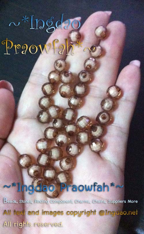 5038bn ลูกปัดอะครีลิคกลมตัดเหลี่ยมสอดใส้ลูกปัดกลมขาว ขนาด 8 มิล. สีน้ำตาล (10 กรัม/40 ชิ้น)