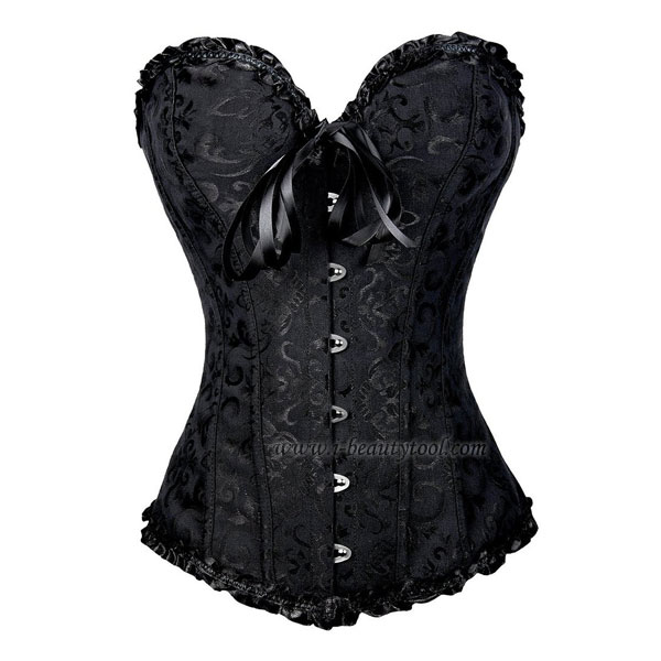 คอเซ็ท Corset สีดำพิมพ์ลาย แบบกระดุม ดูหรูหรา