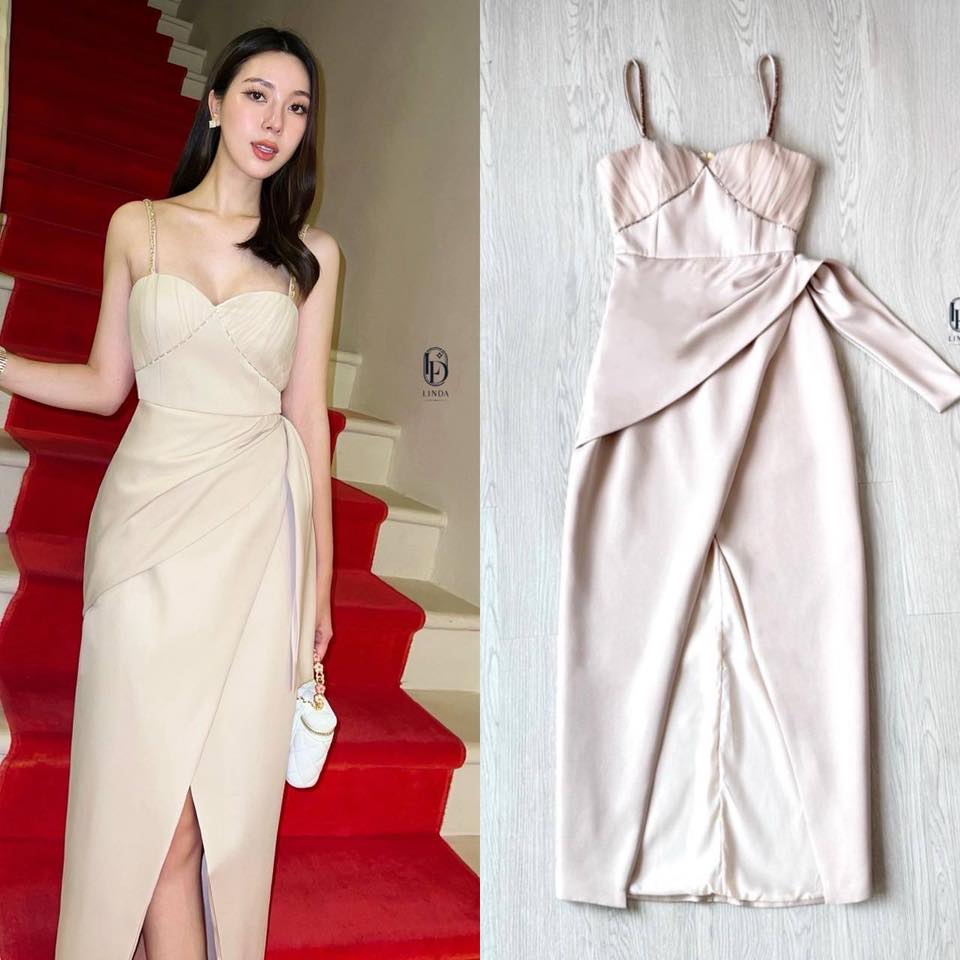 เดรสสายเดี่ยวผ้าซาตินทรงเข้ารูปสุดหรู ตัวชุดมีดีเทลจับจีบช่วงอก เสริมเสน่ห์ด้วยดีไซน์ผ้าพับไขว้บริเวณสะโพกและผ่าหน้าช่วยเพิ่มความเซ็กซี่อย่างมีระดับ ใส่สบาย : สินค้าคุณภาพ (พร้อมส่ง)