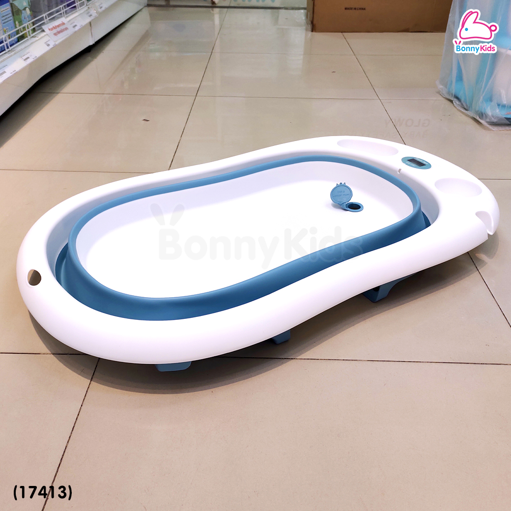 (17413) Dodolove (ดูดูเลิฟ) อ่างอาบน้ำปรับอุณหภูมิสำหรับเด็ก พับเก็บได้ มีจุกปล่อยน้ำ แถมฟรี เบาะรองอาบน้ำ