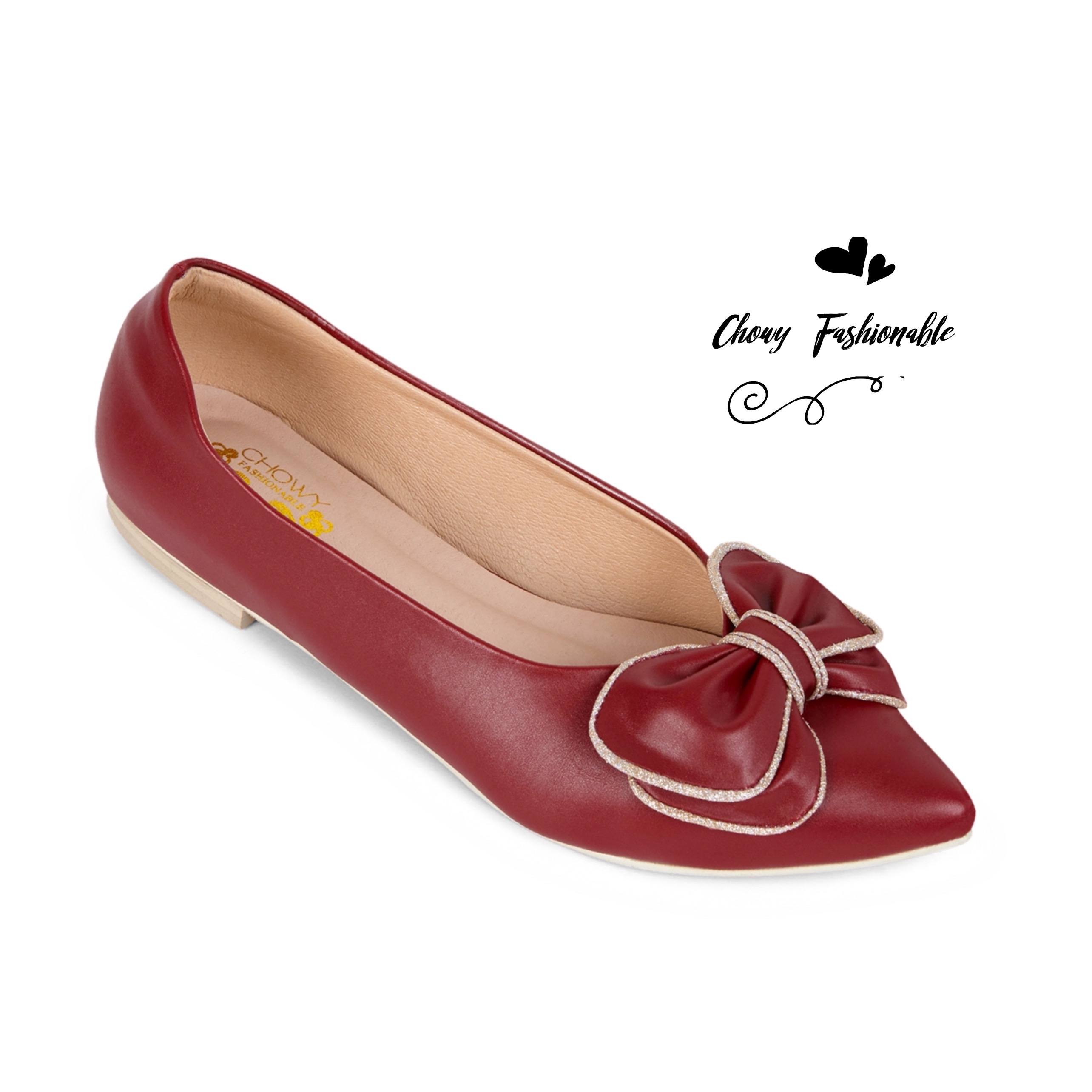 รองเท้าไซส์ใหญ่ 43-45 ส้นแบนหัวแหลม Flat Pointed Doble Bowy By Chowy CH0160