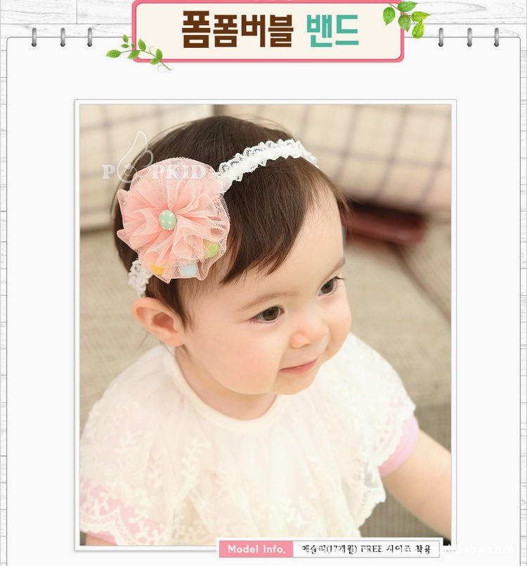 ผ้าคาดผมเด็ก ที่คาดผมทารก ผ้าคาดผมทารก ผ้าคาดผมเด็กอ่อน ดอกไม้ปอมปอม สไตล์เกาหลี สำหรับเด็กวัย 3-36 เดือน