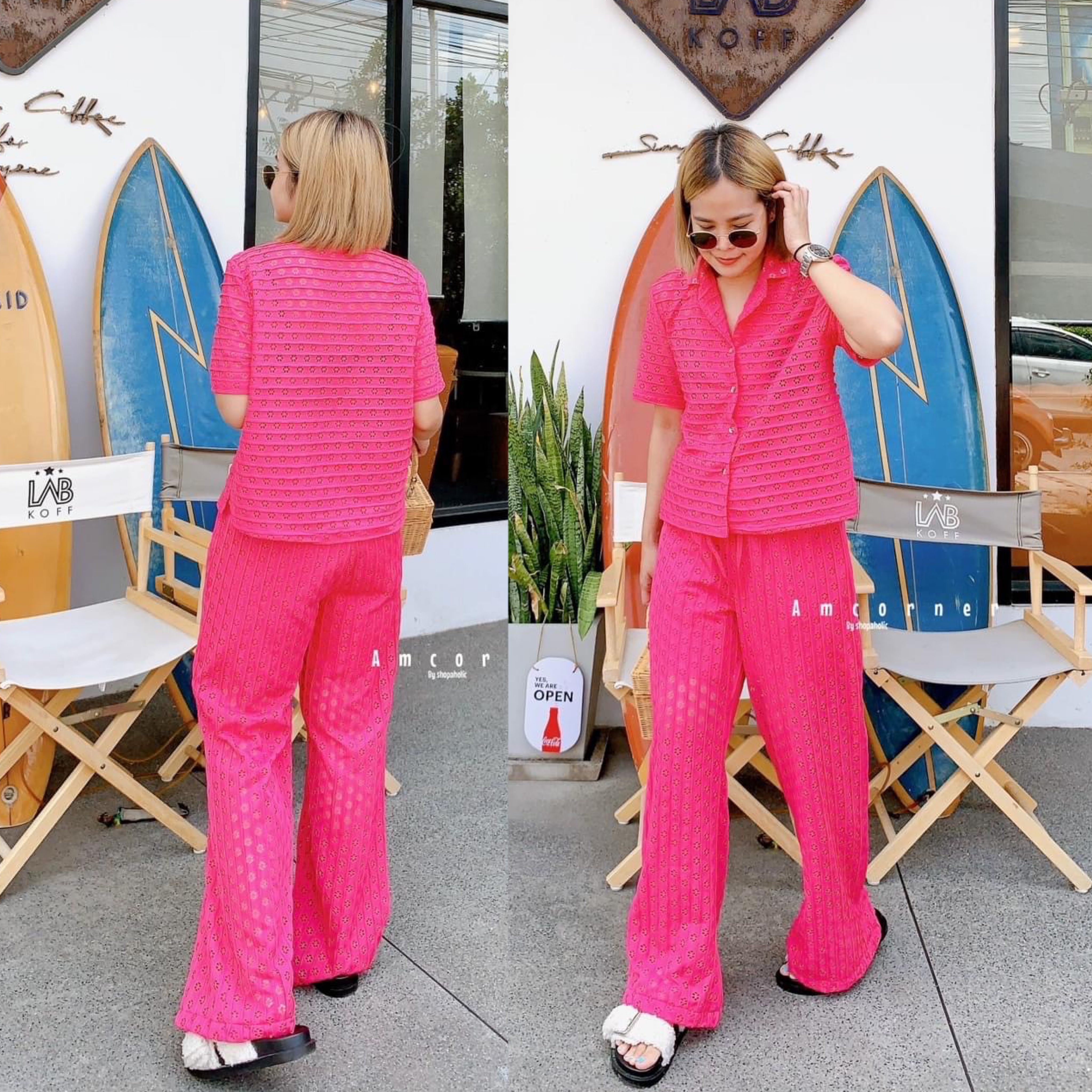 Mimi set เสื้อ+กางเกงขายาว ผ้ายืดฉลุ เนื้อนิ่ม เนื้อผ้านิ่ม ใส่สบาย สินค้าคุณภาพ (พร้อมส่ง)