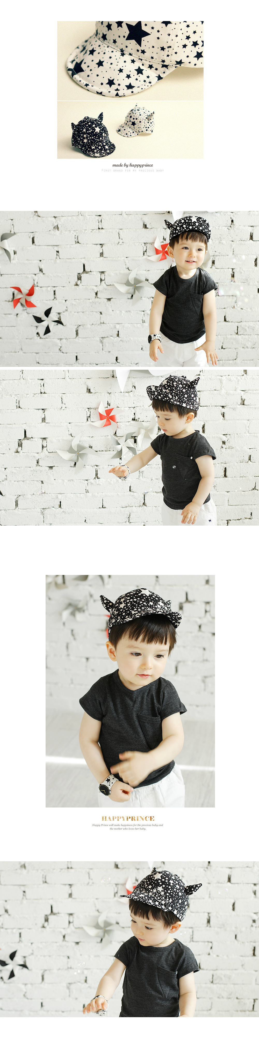 หมวกเด็ก หมวกแก็ปเด็กเล็ก 6-24 เดือน Devil ลายดาวสีขาวดำเท่ๆ สไตล์เด็กเกาหลี