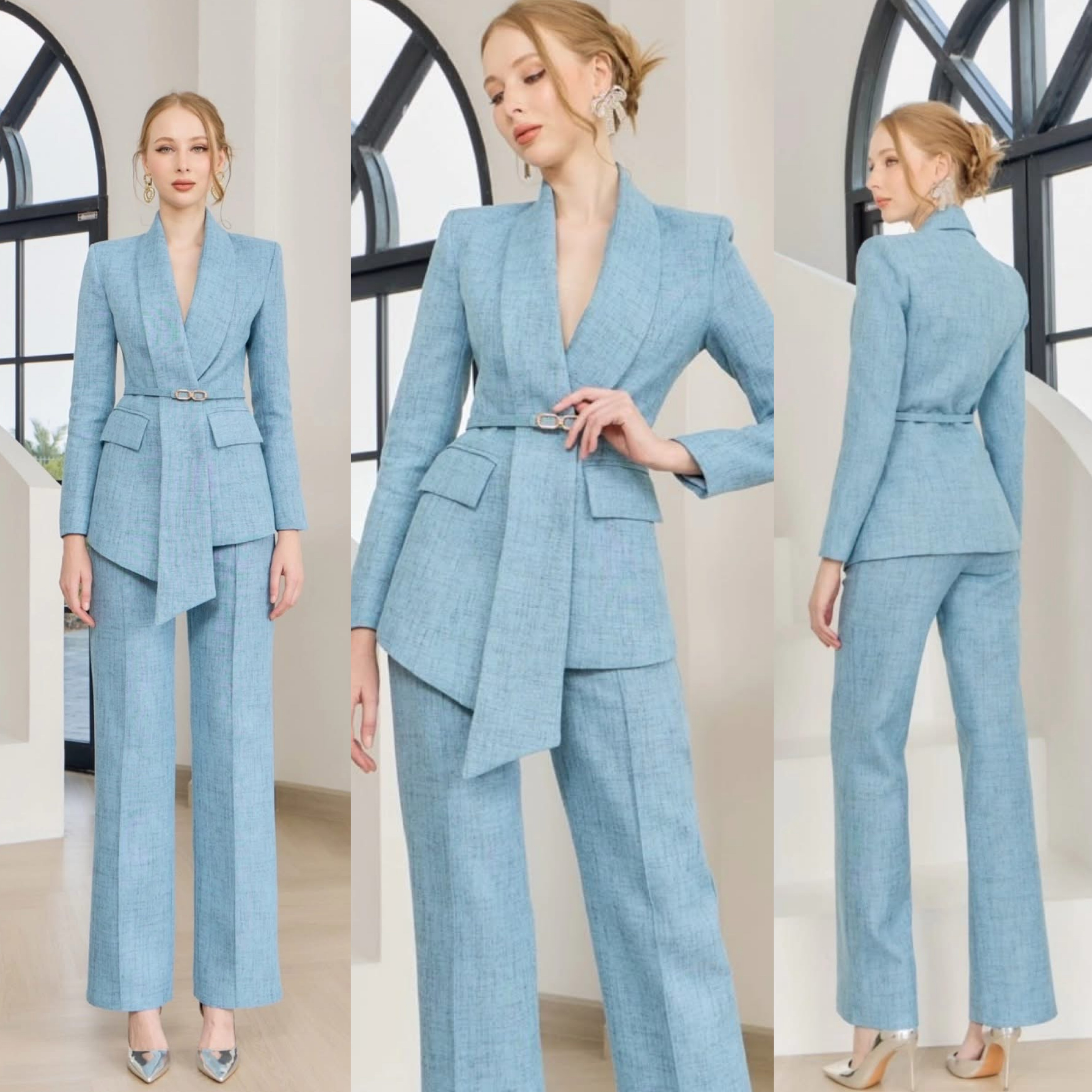 Set BLAZER เกรดพรีเมี่ยม เนื้อผ้าเกรดเอ ผ้าสั่งทอลายในตัว สวย ดูคลาสสิกมาก ตัวBLAZER เป็นทรงเข้ารูป ช่วงปกดีไซน์ออกมาดูเก๋สุดๆ มีเข็มขัดหัวทองคาด+กางเกงทรงขากระบอก ใส่สบาย : สินค้าคุณภาพ(พร้อมส่ง)