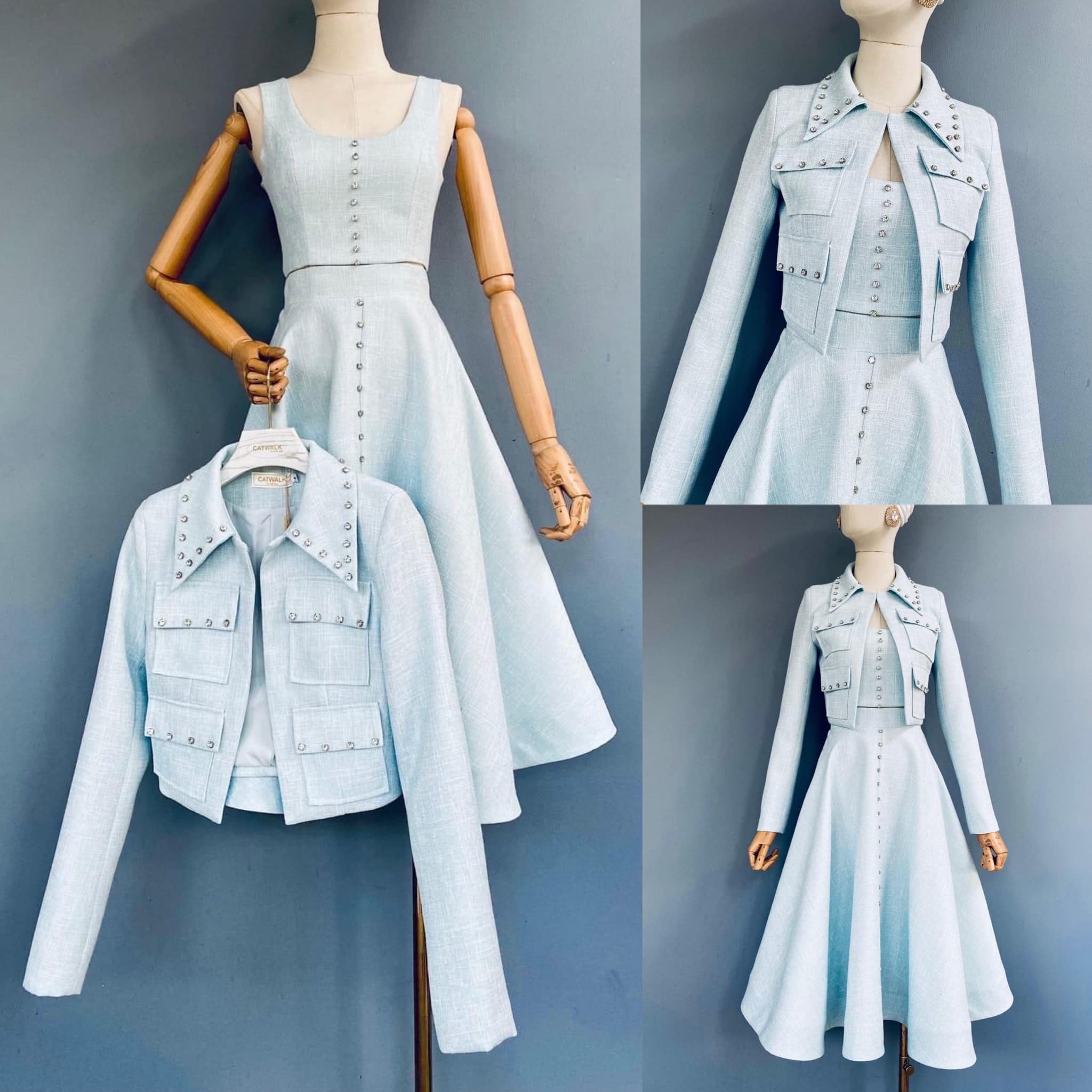 เซต 3 ชิ้น เสื้อคลุม+เสื้อครอป+กระโปรง เนื้อผ้าเกรดA+. สินค้าคุณภาพ (พร้อมส่ง).