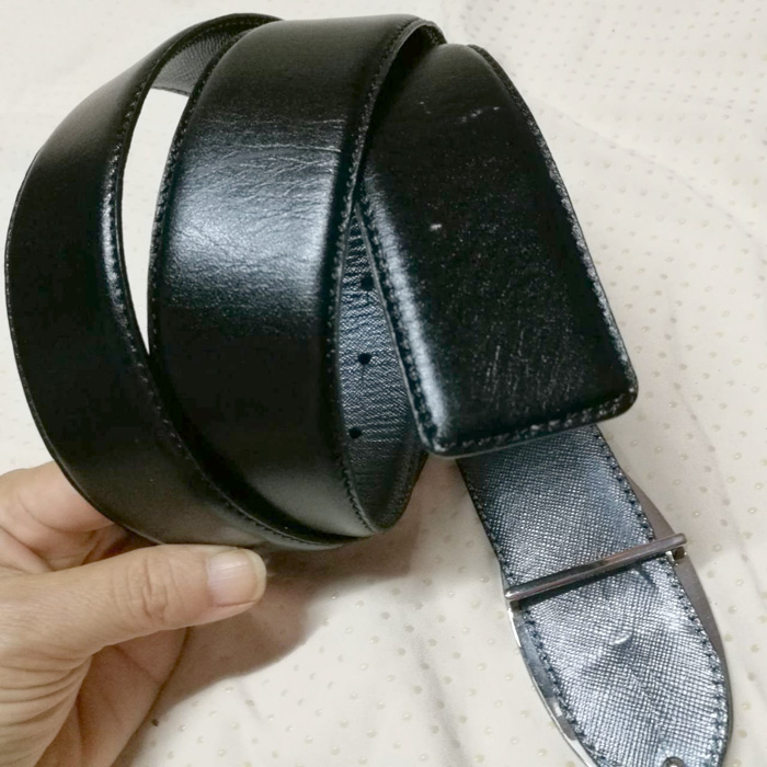 เข็มขัดชาย หัวเหล็กเก๋ สายหนังแท้สีดำ