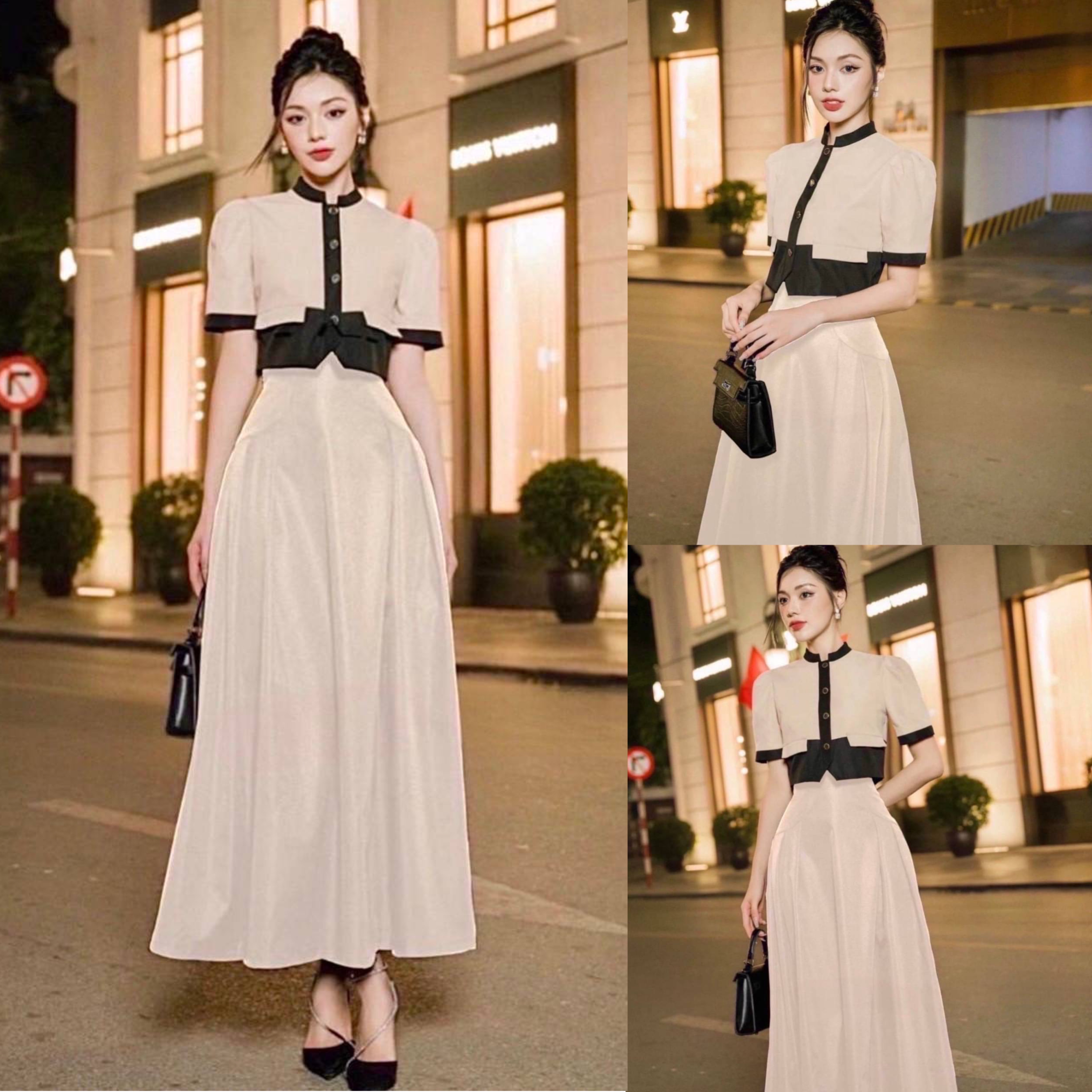 ชุดเซต2ชิ้น สีครีมเสื้อครอปคอจีนแขนสั้น มาพร้อมประโปรงยาวเอวสูง เย็บซับในอย่างดี ผ้ามีน้ำหนัก ทรงสวย สินค้าคุณภาพ (พร้อมส่ง)