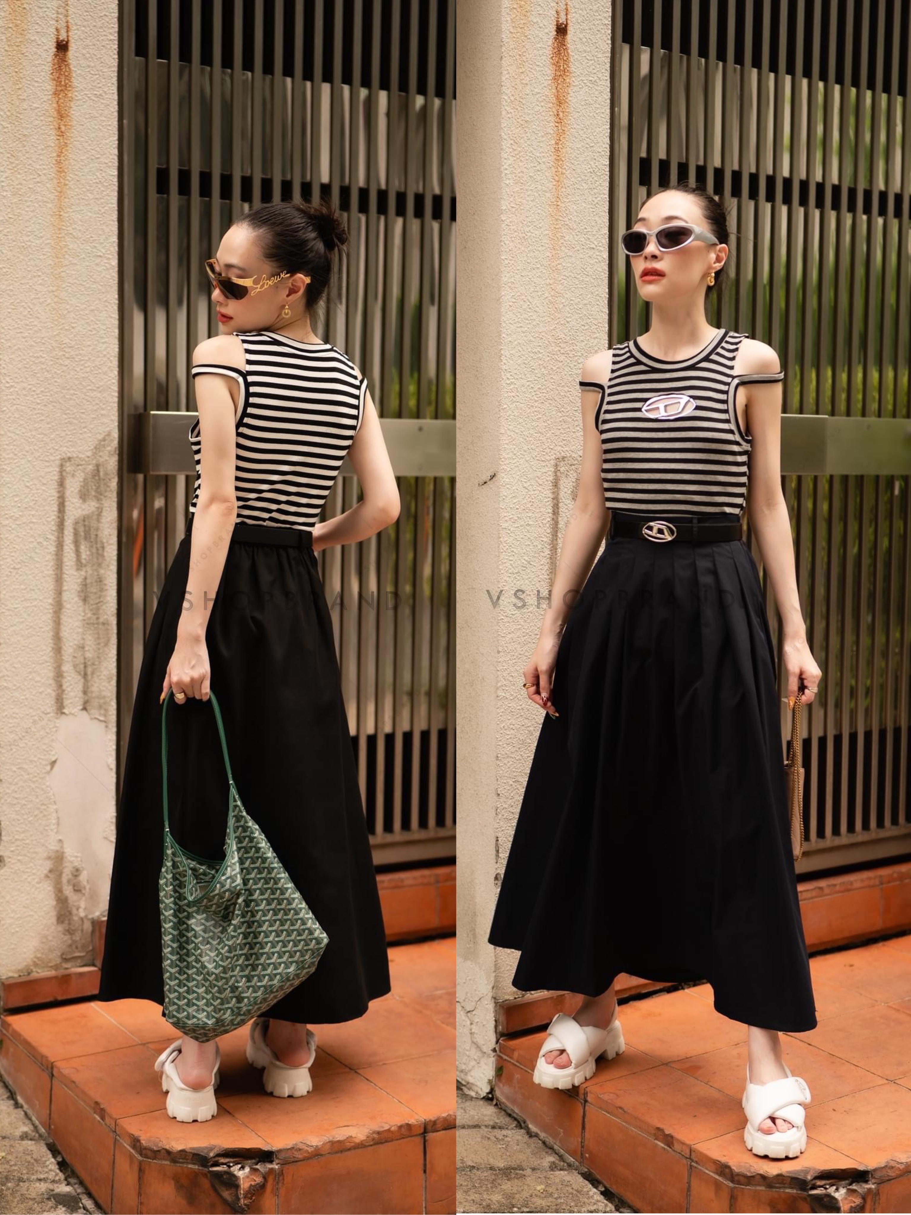 Set เสื้อกล้ามริ้วดีเซล + กระโปรงยาว + เข็มขัด สินค้าคุณภาพ (พร้อมส่ง)