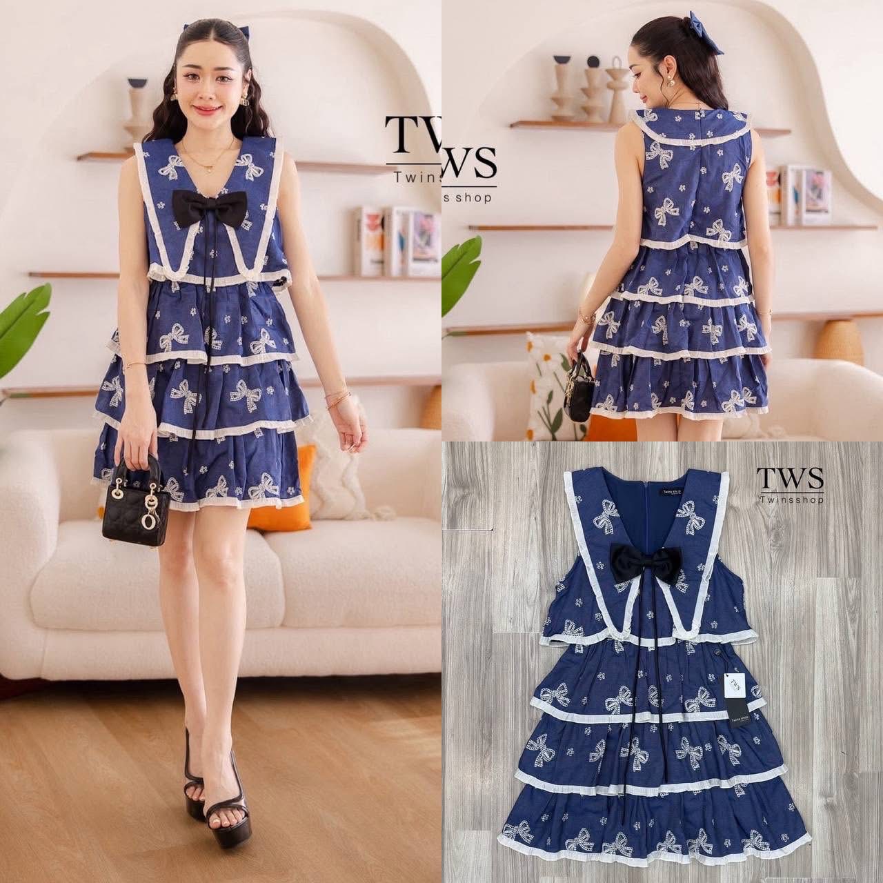 เดรสระบายชั้นลายโบว์ ใส่สบาย : สินค้าคุณภาพ (พร้อมส่ง)