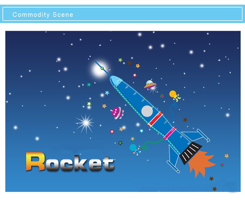 สติกเกอร์แต่งห้อง DIY ลายจรวดวัดส่วนสูง ใส่รูปใบหน้าได้ ลอกออกแล้วติดซ้ำได้