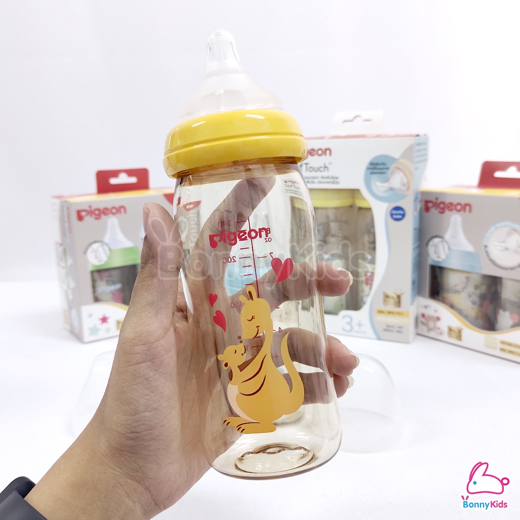 Pigeon (พีเจ้นท์) PPSU SofTouch ขวดนมสีชาพรีเมี่ยม ขวดคอกว้าง (แรกเกิด-6เดือนขึ้นไป)