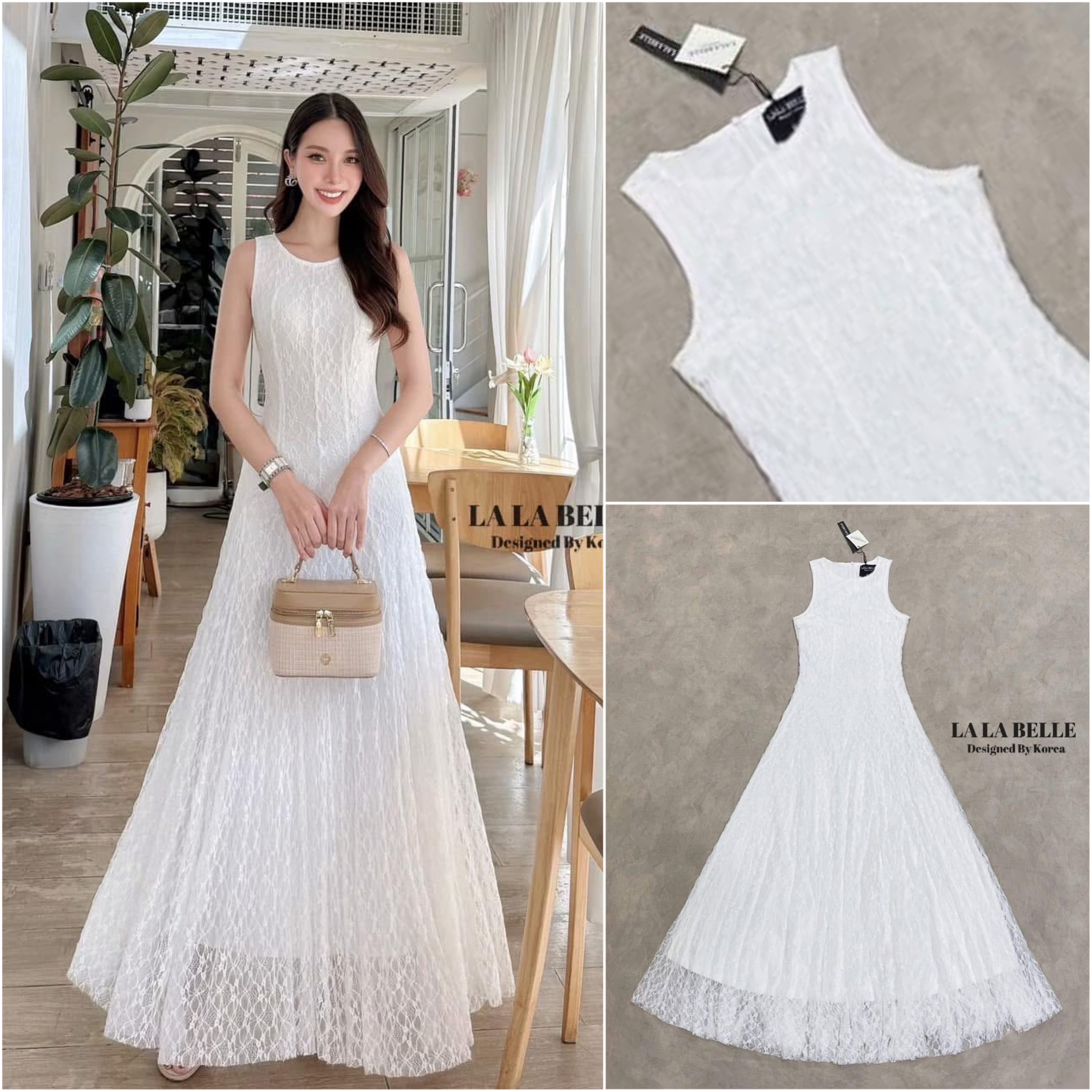 แม็กซี่เดรสลูกไม้นุ่มยืดมีเทคเจอร์ในตัวอลังการกระโปรงกรุยกราย ใส่สบาย : สินค้าคุณภาพ (พร้อมส่ง)