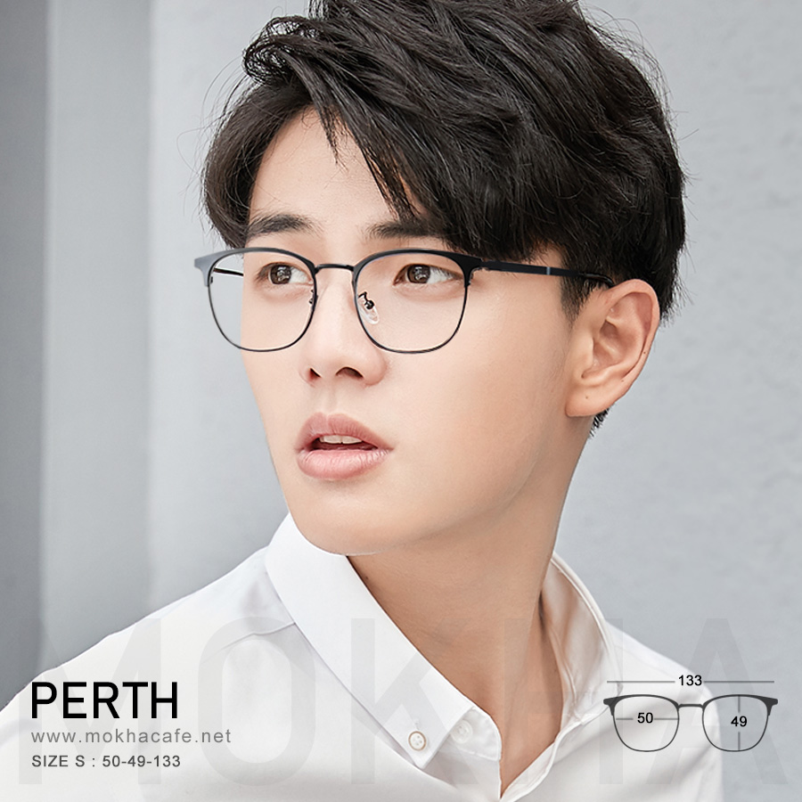 PERTH - black กรอบแว่นโลหะ กรอบทรงเหลี่ยม ขาสปริง clubmaster กว้าง 133 มม. (sizeS) H49
