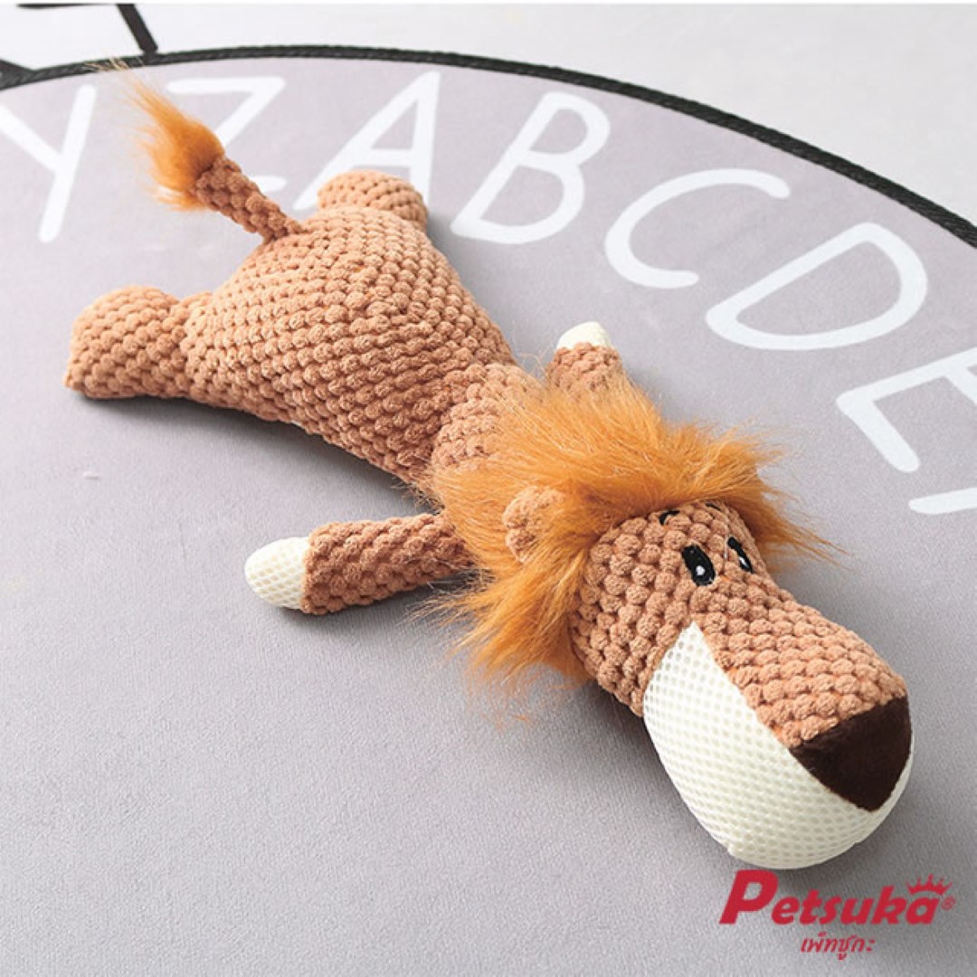 ตุ๊กตาสิงโตน้อยสีน้ำตาล Petsuka ของเล่นขัดฟันสัตว์เลี้ยง มีเสียง