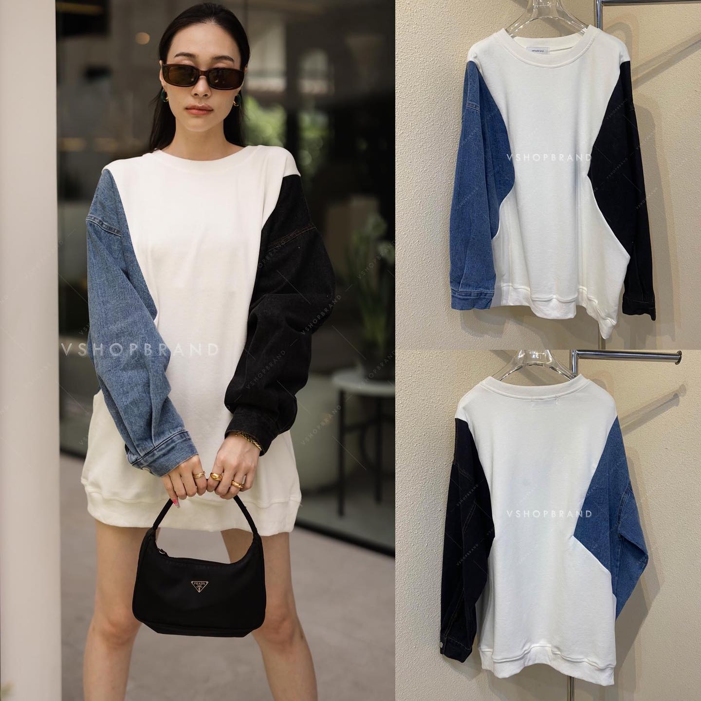 เสื้อไหมพรมแต่งแขนยีนส์ 2 สี ช่วงพรางหุ่น เรียบแต่โก้ : สินค้าคุณภาพ (พร้อมส่ง)