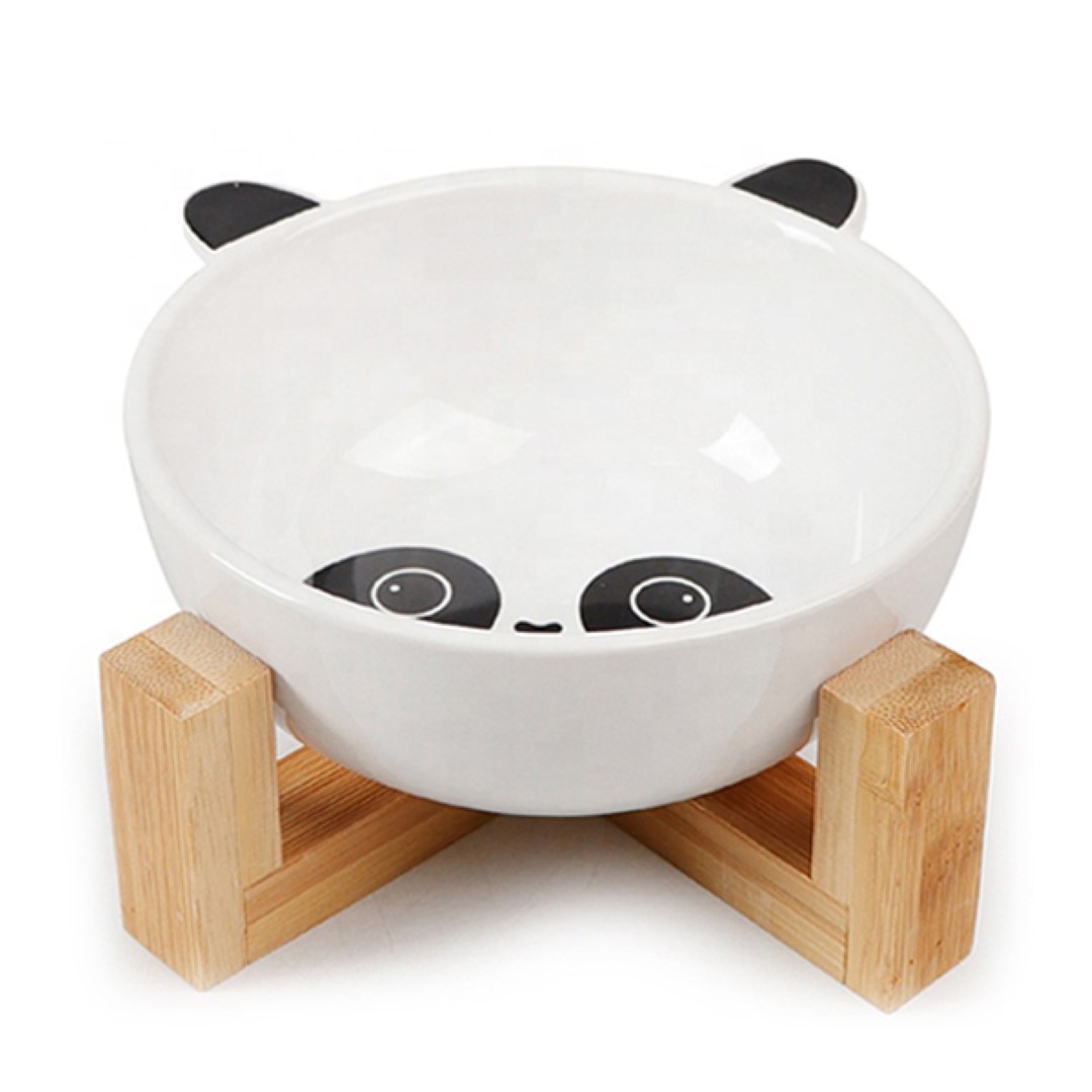 ชามเซรามิกสัตว์เลี้ยง Petsuka พร้อมฐานรองสไตล์ญี่ปุ่น สำหรับสุนัขและแมว รูปหมีแพนด้า