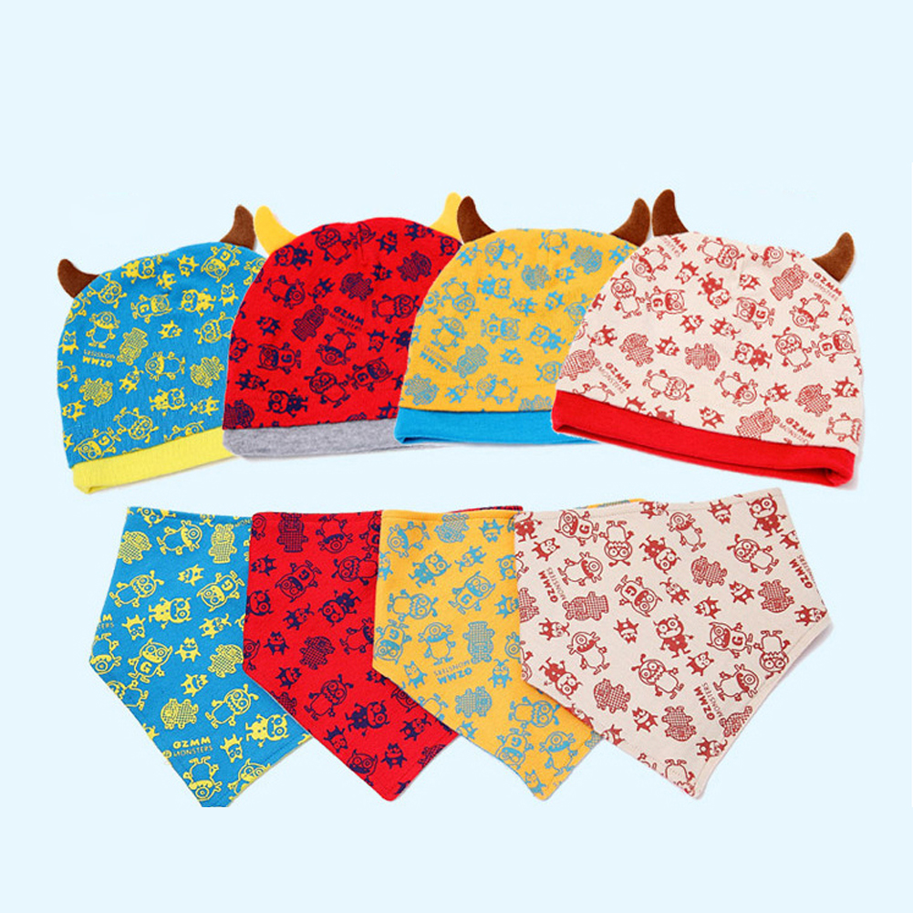 เซตหมวก+ผ้ากันเปื้อนเด็กอ่อน สไตล์เกาหลี ปีศาจน้อยน่ารัก สำหรับเด็กวัย 3-24 เดือน