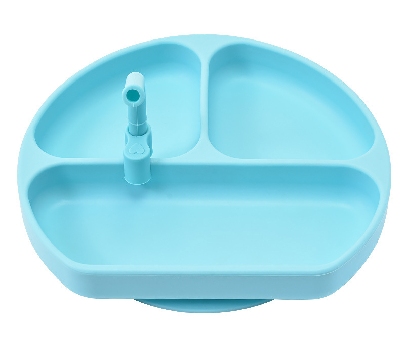 NanaBaby จานก้นดูดซิลิโคน จานหลุมเด็กซิลิโคน จานดูดเด็ก 3 ช่อง มีฝาปิด+หลอดดูด BPA-Free