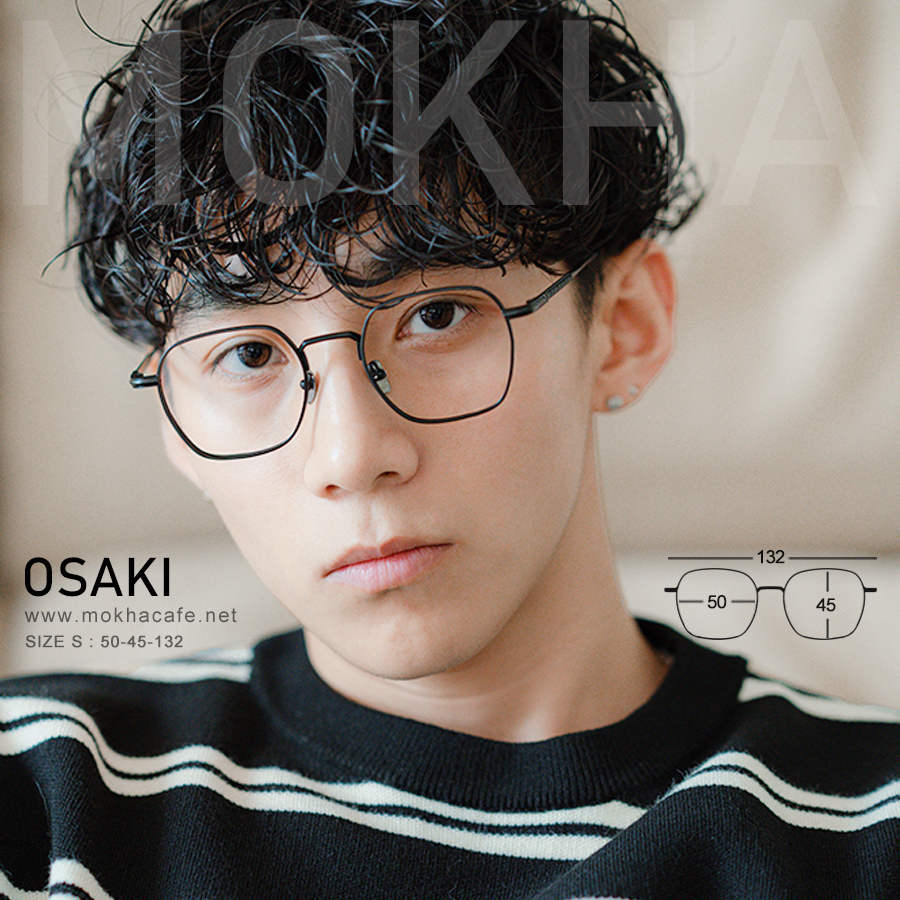 OSAKI - black แว่นตา ทรงเหลี่ยม กรอบโลหะ น้ำหนักเบา กว้าง 132 มม. (sizeS) H45