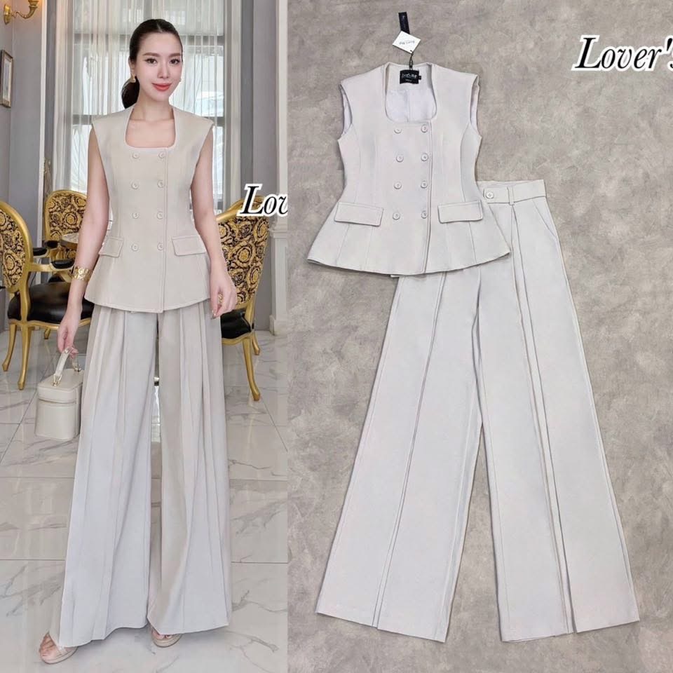 Set.2ชิ้น คอมพลีสลุค มีความคุมโทน เรียบหรู ดูดีค่ะ เสื้อ+กางเกง ดีเทลเสื้อทรงแขนกุดปิดหัวไหล่ ทรงเข้ารูป กางเกงขายาวเอวสูง ใส่สบาย : สินค้าคุณภาพ (พร้อมส่ง)