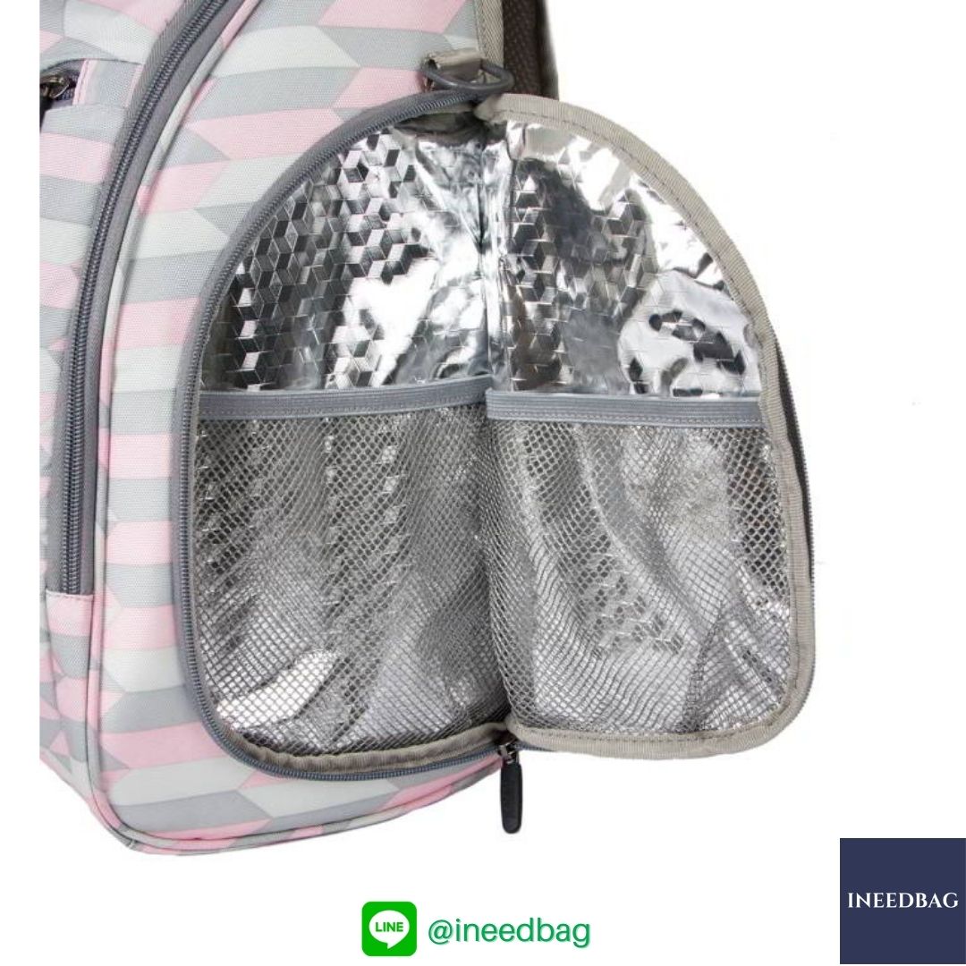 Ecosusi กระเป๋าคุณแม่ กระเป๋าสัมภาระคุณแม่ กระเป๋าแม่ลูกอ่อน แบบเป้ มาพร้อมแผ่นรองเปลี่ยนผ้าอ้อม, สายคล้องรถเข็น, ช่องเก็บความร้อน-เย็น (Pink Chevron)