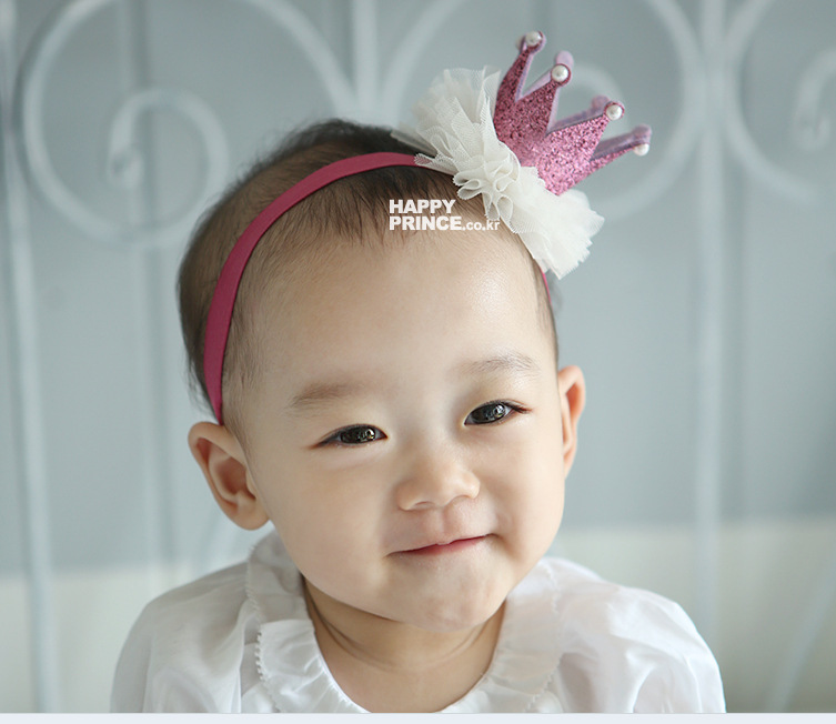 ที่คาดผมมงกุฎเด็กเล็ก ฐานจีบรูดระบายสีขาว สำหรับเด็กวัย 0-2 ปี