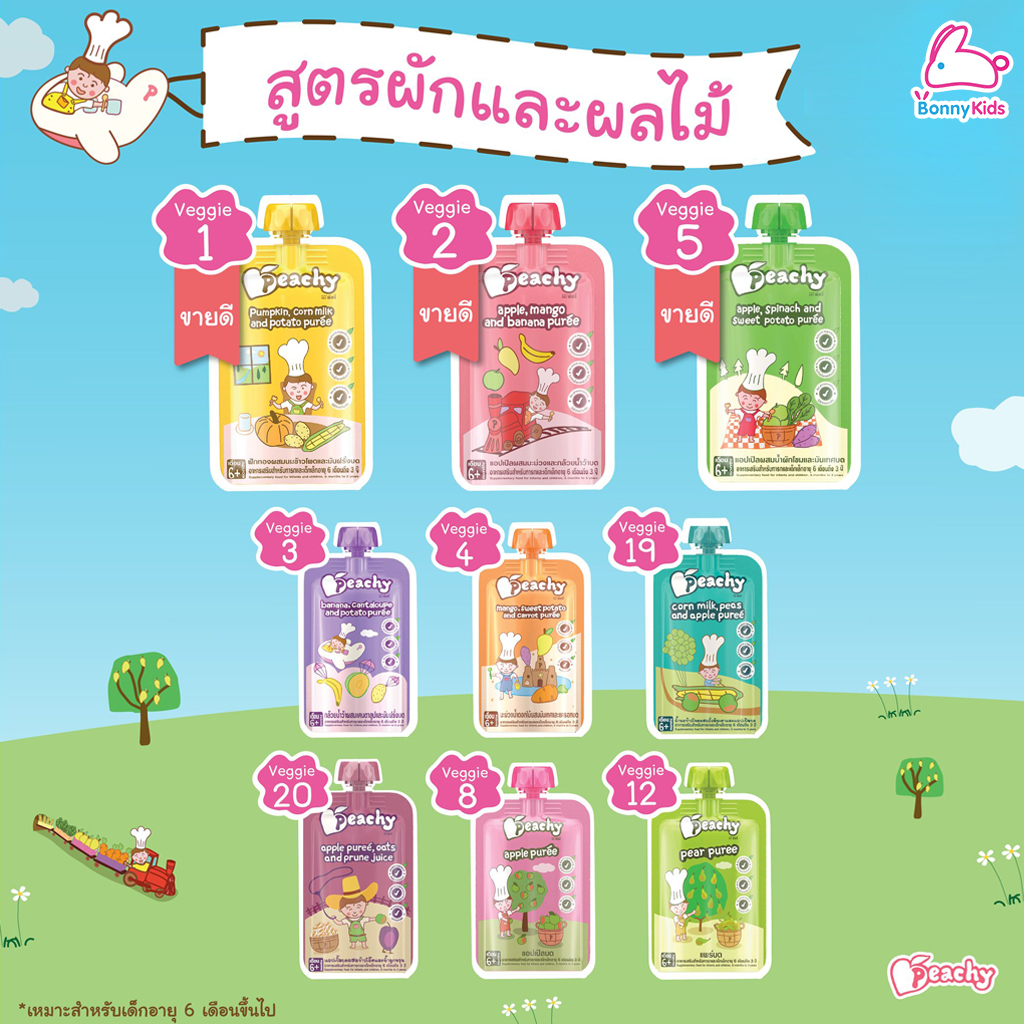 Peachy (พีชชี่) อาหารเสริมสำหรับเด็ก สูตรผักและผลไม้ (6 เดือนขึ้นไป)