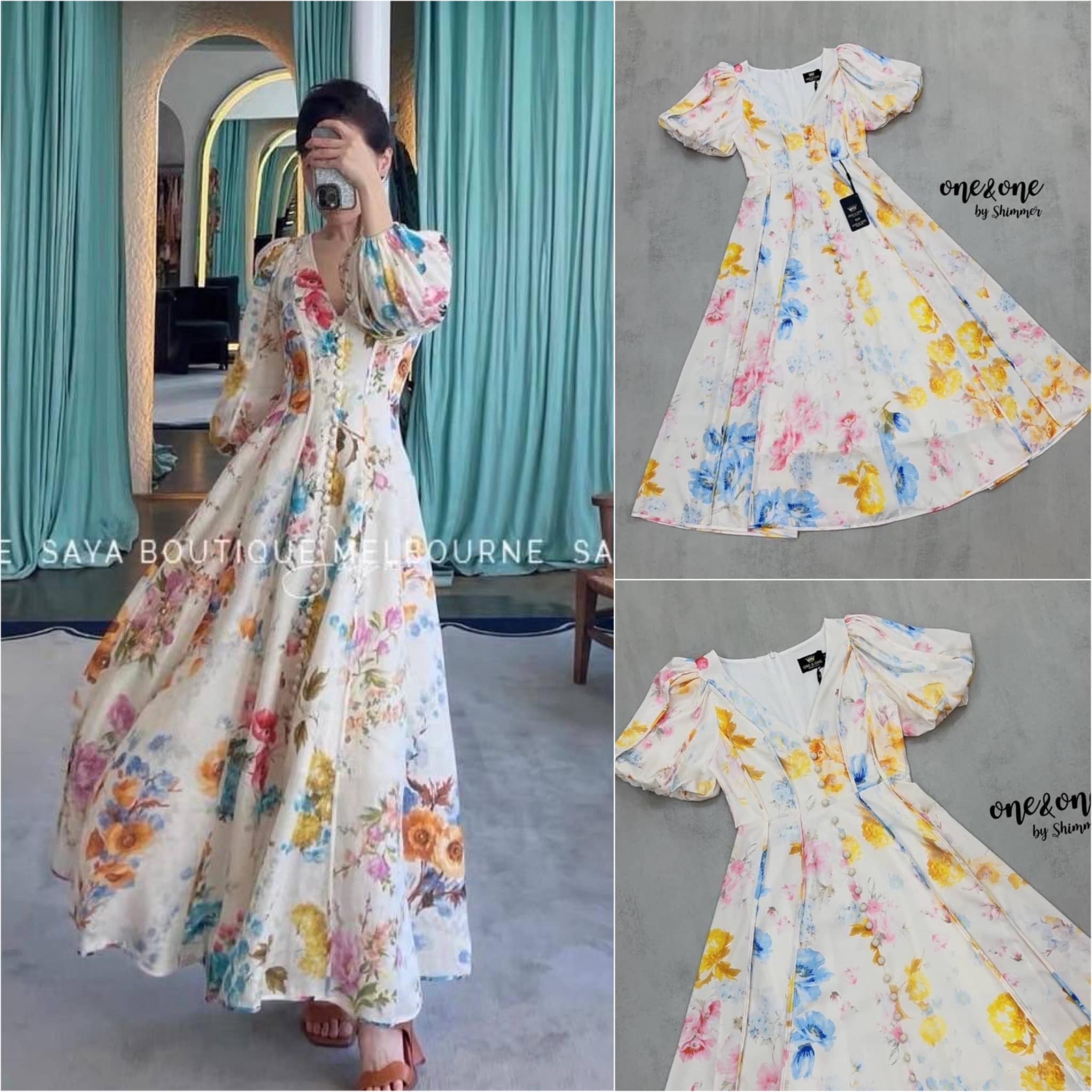 แม็กซี่เดรสคอวีช่วงแขนจับจีบ บอลลูนเดรสตัดต่อแพทเทิร์นเพิ่มดีเทลและ สวยเข้ารูปด้านหน้าตกแต่งกระดุม งานมี ซับในซิปหลัง👍🏻 สินค้าคุณภาพ (พร้อมส่ง)