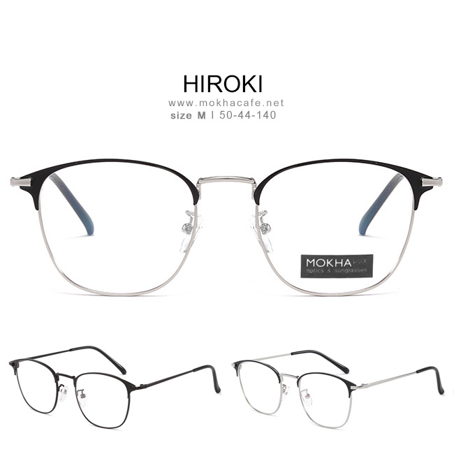 HIROKI - silver black กรอบแว่น ทรงเหลี่ยม แว่นตา กรอบโลหะ กว้าง140 มม.(sizeM) H44