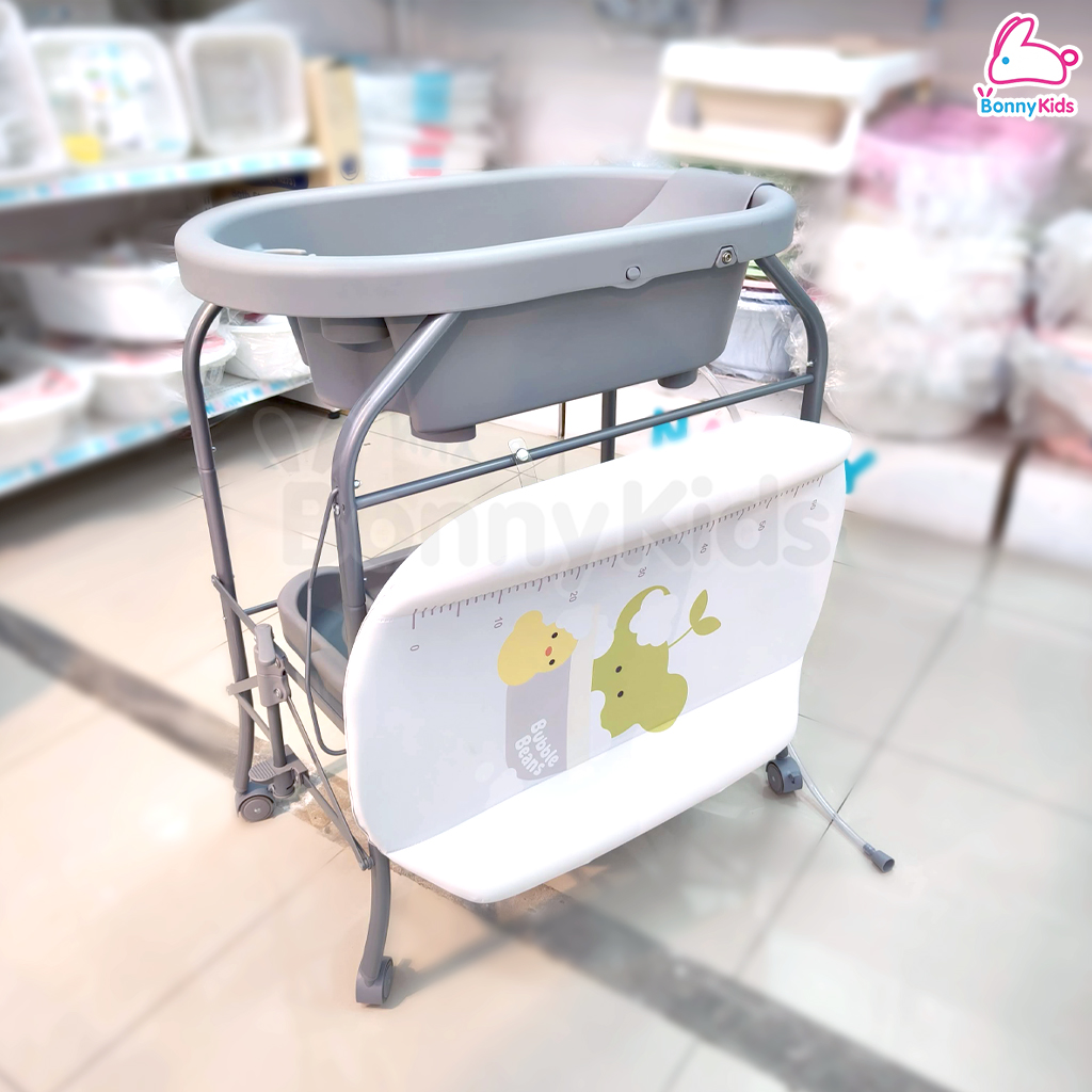 Bubble beans (บับเบิ้ล บีน) อ่างอาบน้ำเด็กมีขาตั้ง 3in1 รุ่น Diplo พร้อมเบาะเปลี่ยนผ้าอ้อม แถมฟรี! ที่รองอาบน้ำ