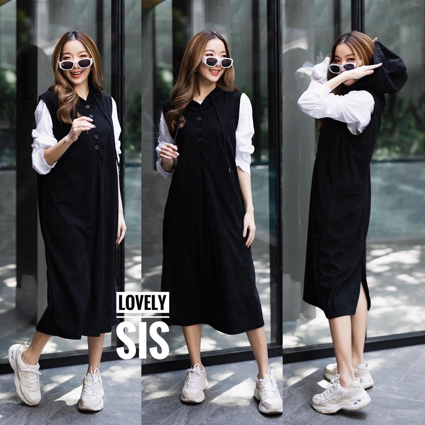 Set 2 pcs งานเสื้อแขนยาวผ้าสีขาว ตัวในมาพร้อทเดรสแต่งฮู้ด กระดุม แกะได้แต่งผ้าชายกระโปรงด้านหลัง ผ้าดีใส่สวยเท่ห์มากค่า . สินค้าคุณภาพ (พร้อมส่ง)