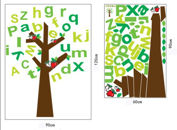 สติกเกอร์แต่งห้อง DIY กันน้ำ ลายต้นแอปเปิ้ลตัวอักษร ลอกออกแล้วติดซ้ำได้