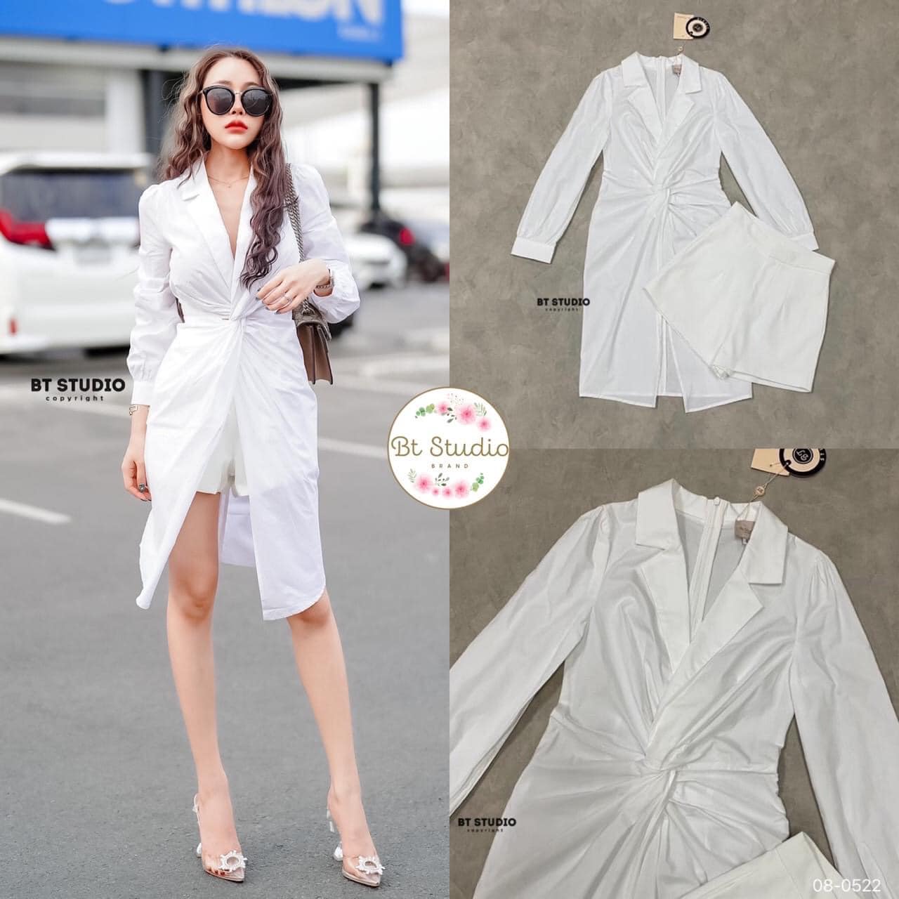 เซท 2 ชิ้น เดรสเชิ้ตแขนยาว คอปกแต่งไขว้บิดตรงกลางลำตัวผ่าปลาย ชายยาว ซิปหลัง มาพร้อมกางเกงขาสั้น แมทซ์กันสวยหรู ลุคคุณนาย hiso ดูแพงม๊าากจ้าาา : สินค้าคุณภาพ (พร้อมส่ง)