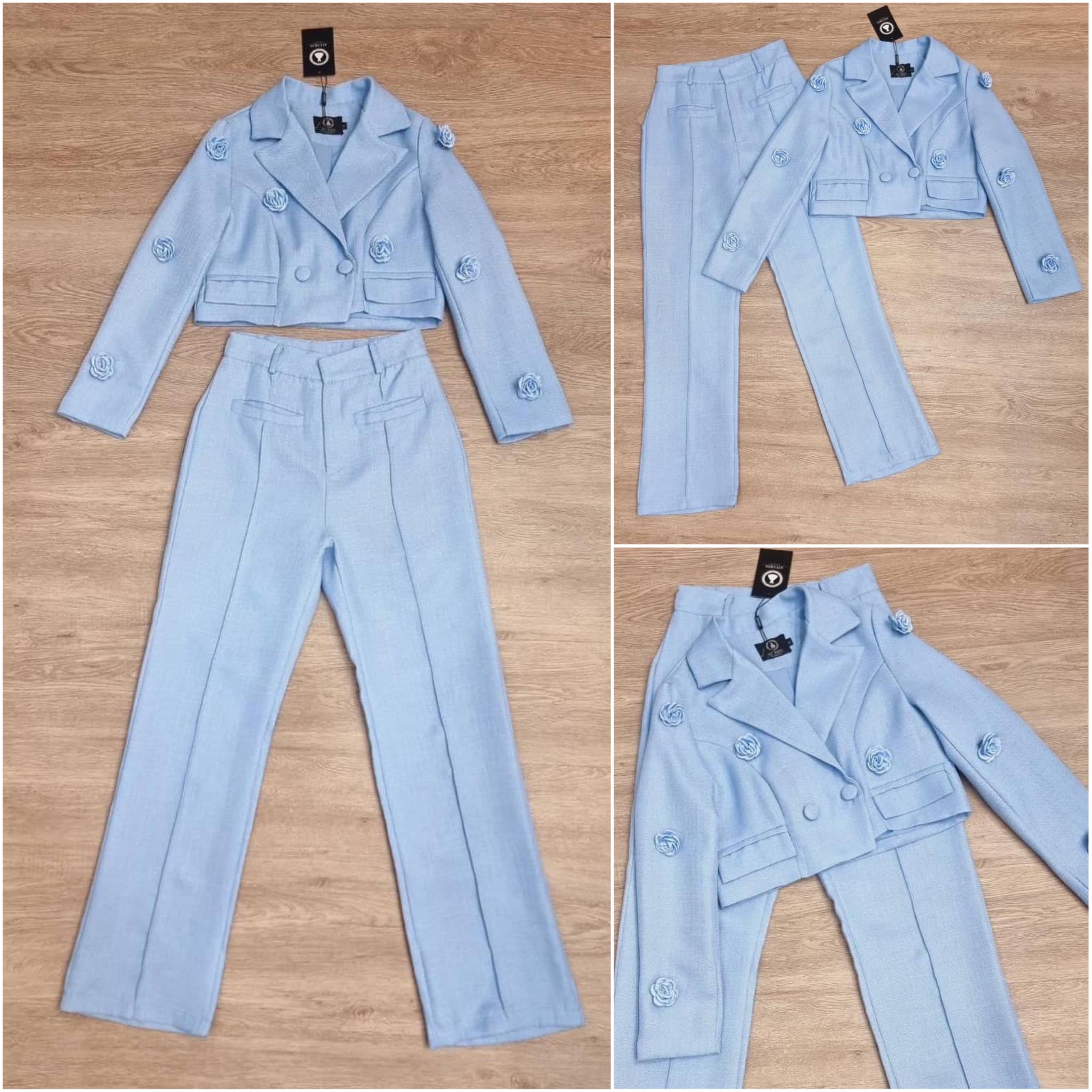 set เสื้อ สูท+ กางเกงขายาว เสื้อเก๋ๆ ติดเข็มกลัดใส่กุหลาบ สินค้าคุณภาพ (พร้อมส่ง)