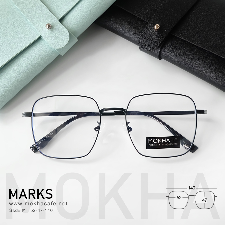 MARKS - black แว่นทรงเหลี่ยม กรอบโลหะ กว้าง 135 มม. (sizeM) H46