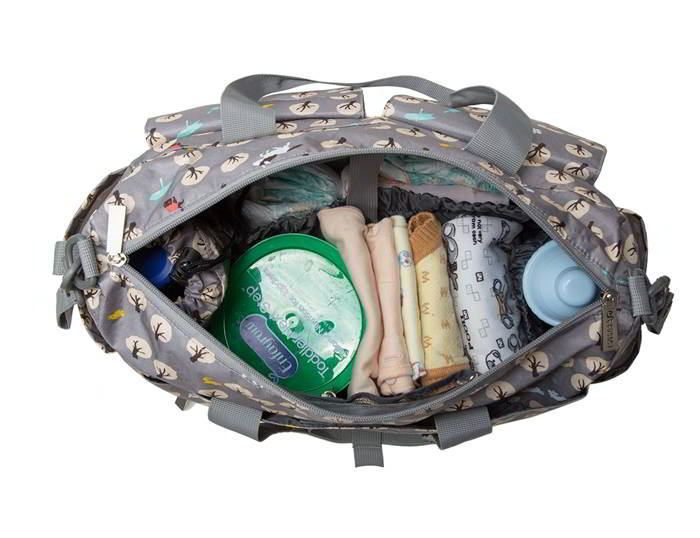 Ecosusi กระเป๋าคุณแม่ กระเป๋าสัมภาระคุณแม่ กระเป๋าแม่ลูกอ่อน แขวนรถเข็นเด็กได้ หิ้ว หรือสะพายไหล่ได้ (Grey Cute Tree)