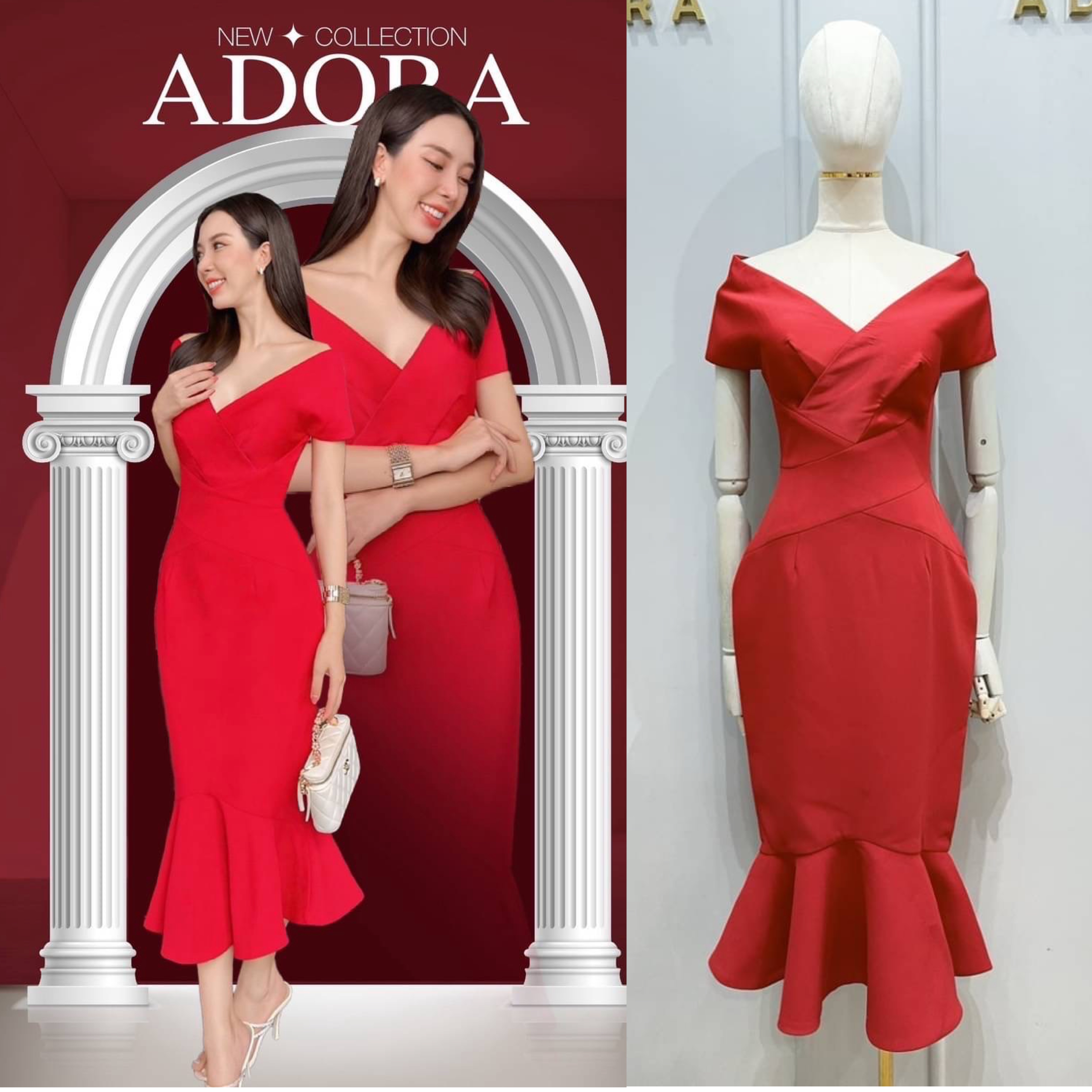 เดรสดีไซน์ปาดไหล่คอวี ช่วงอกตัดต่อผ้า เสริมฟองน้ำ ตัวเดรสใช้เนื้อผ้าเกรดพรีเมี่ยมทั้งตัว ดีไซน์กระโปรงทรงสอบแต่งระบายหางปลาปลายเดรส งานมีซับใน ซิปหลัง ใส่สบาย : สินค้าคุณภาพ (พร้อมส่ง)