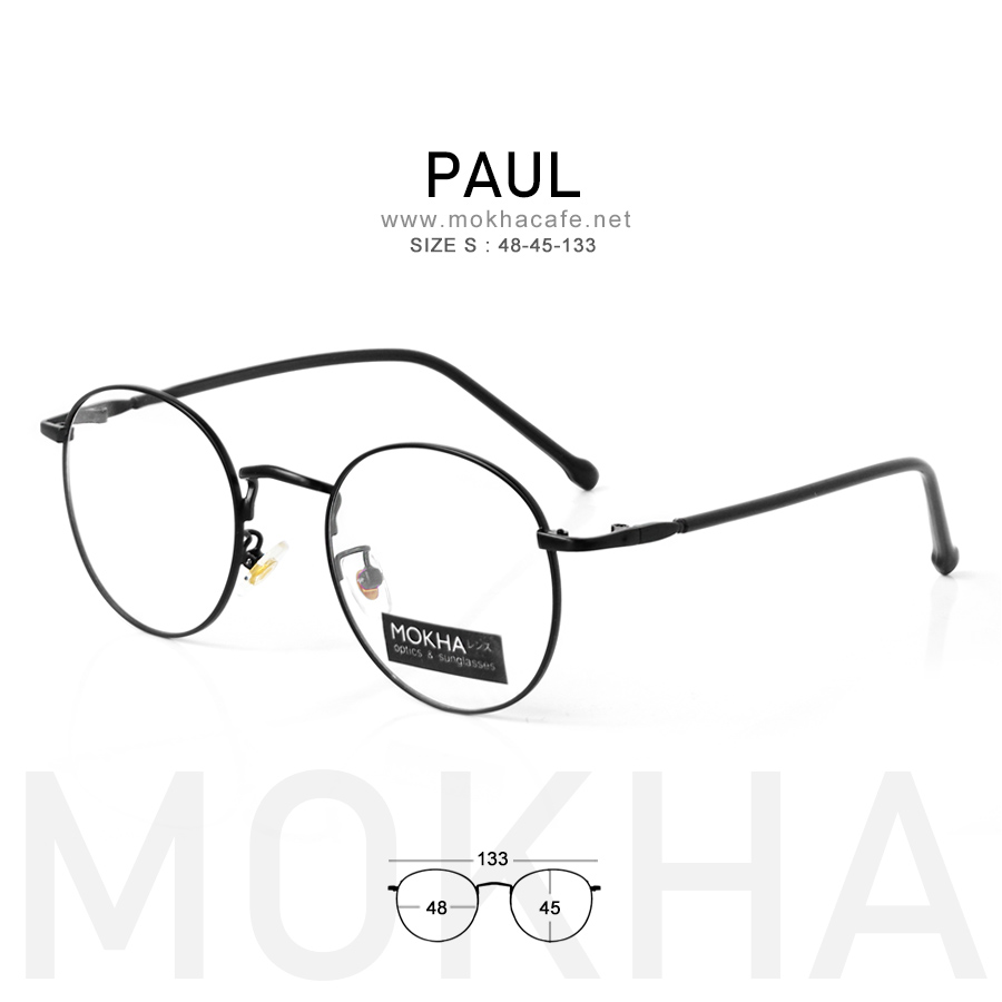 กรอบแว่น PAUL - black กรอบโลหะ ทรงกลม น้ำหนักเบา กว้าง 133 มม. (sizeS) H45