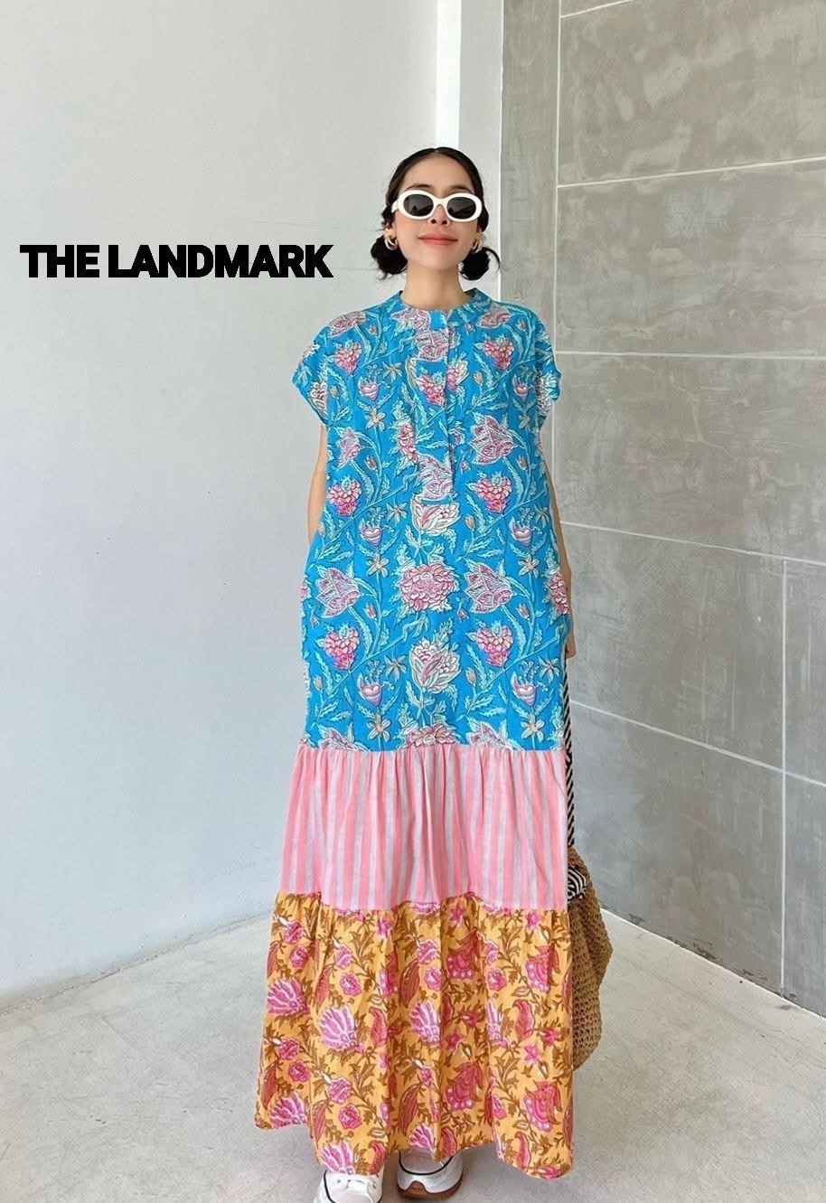 เดรสผ้าบล็อคคอทตอลอินเดีย ดีไซน์คอกลม แขนล้ำ ต่อระบาย มีกระเป๋าล้วง ☆งานเก๋มีสไตล์ ตัดต่อลายผ้า ใส่สบาย : สินค้าคุณภาพ (พร้อมส่ง)