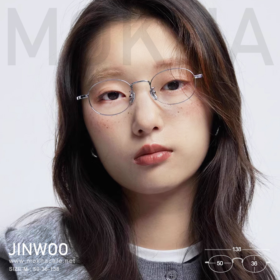 JINWOO - silver กรอบโลหะ แว่นทรงกลม รีหยดน้ำ กว้าง 138 มม.(sizeM) H36 กรอบแว่น