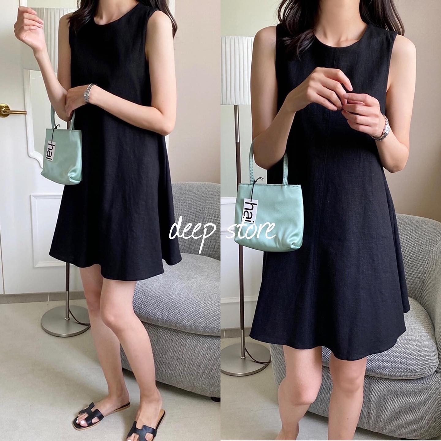 มินิเดรสทรงคอกลม แขนกุด สินค้าคุณภาพ (พร้อมส่ง)