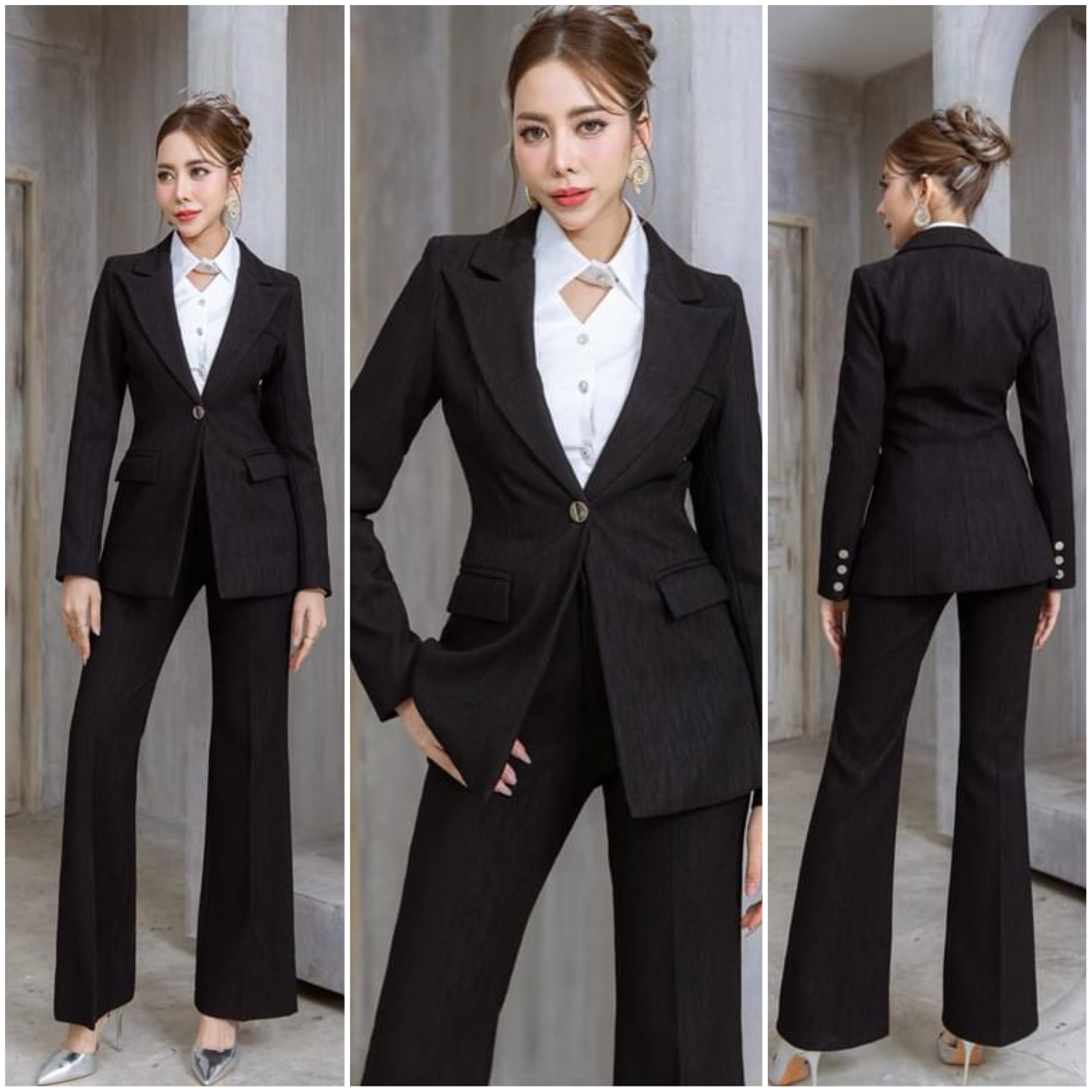 เซต BLAZER 3 ชิ้น เนื้อผ้าลูกฟูกเกรดเอ ตัว BLAZERเป็นทรงเข้ารูป +เสื้อเชิ้ตสีขาวทรงเข้ารูป +กางเกงเป็นทรงขาม้า . สินค้าคุณภาพ (พร้อมส่ง)