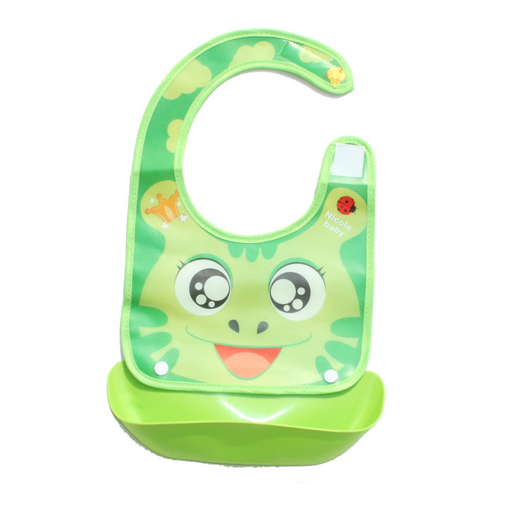 ผ้ากันเปื้อนรองเศษอาหารเด็ก 2 in 1 ถาดซิลิโคน ถอดออกได้ ลายการ์ตูนน่ารัก