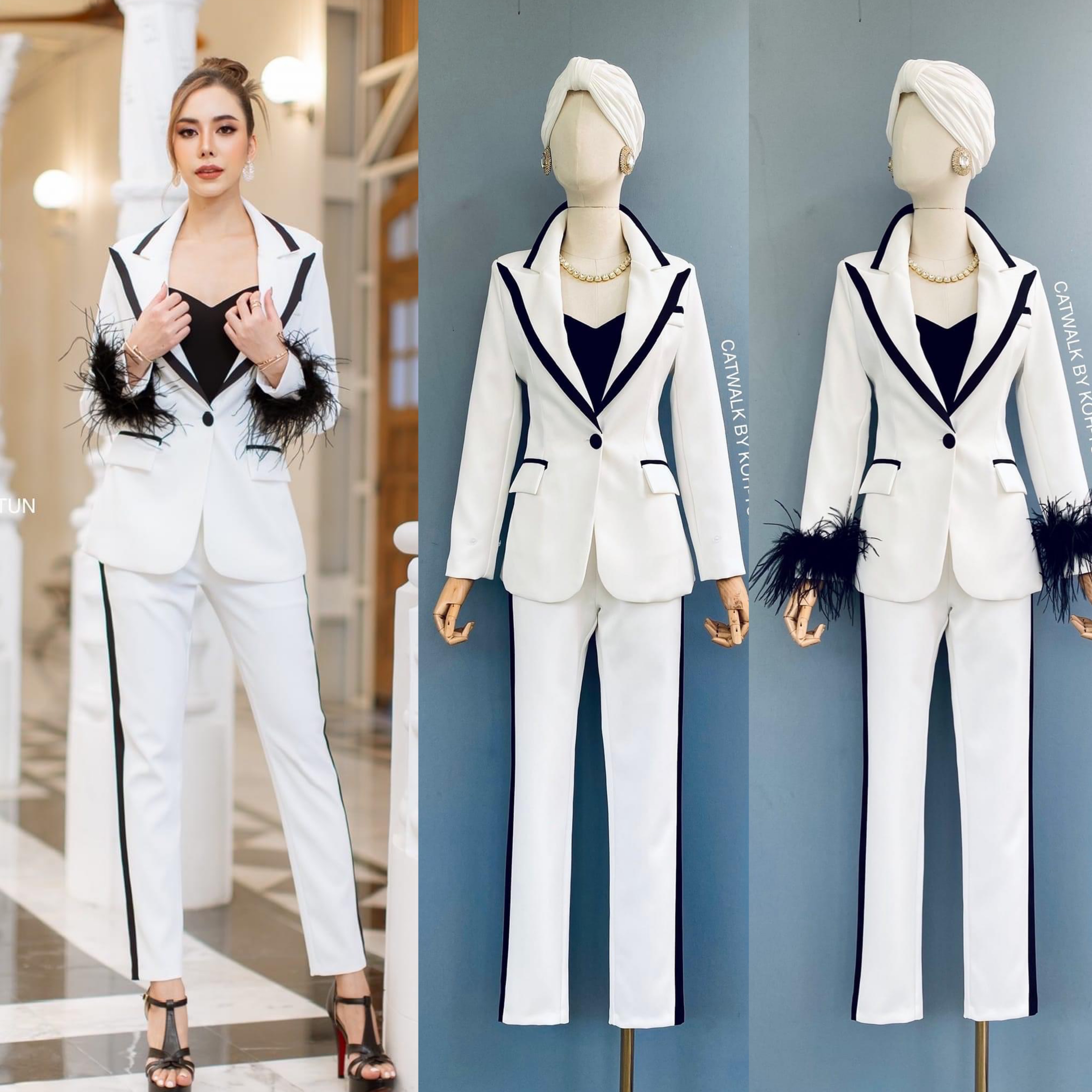 เซตBLAZERทูโทนแต่งขนนกแขน (ถอนได้)เนื้อผ้าเกรดเอ เนื้อนุ่มทิ้งตัว ตัวBLAZERเป็นทรงเข้ารูป แต่งขอบปกและขอบกระเป๋า คู่กับกางเกงเอวสูงขายาว ทรงขากระบอกเล็ก สินค้าคุณภาพ (พร้อมส่ง)