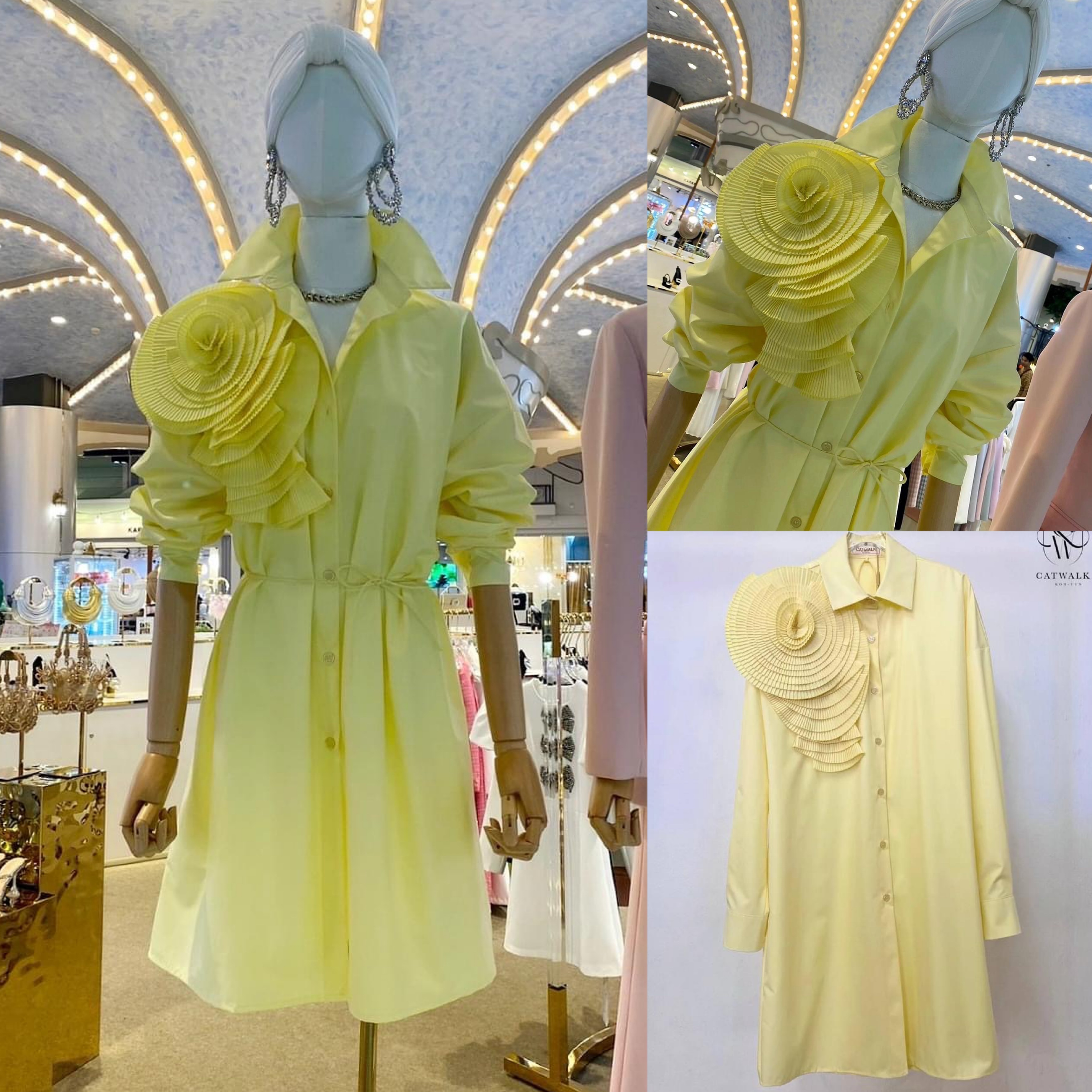 เดรสเชิ้ตแต่งดอกไม้อัดพลีท เนื้อผ้าเกรดเอ สินค้าคุณภาพ (พร้อมส่ง)